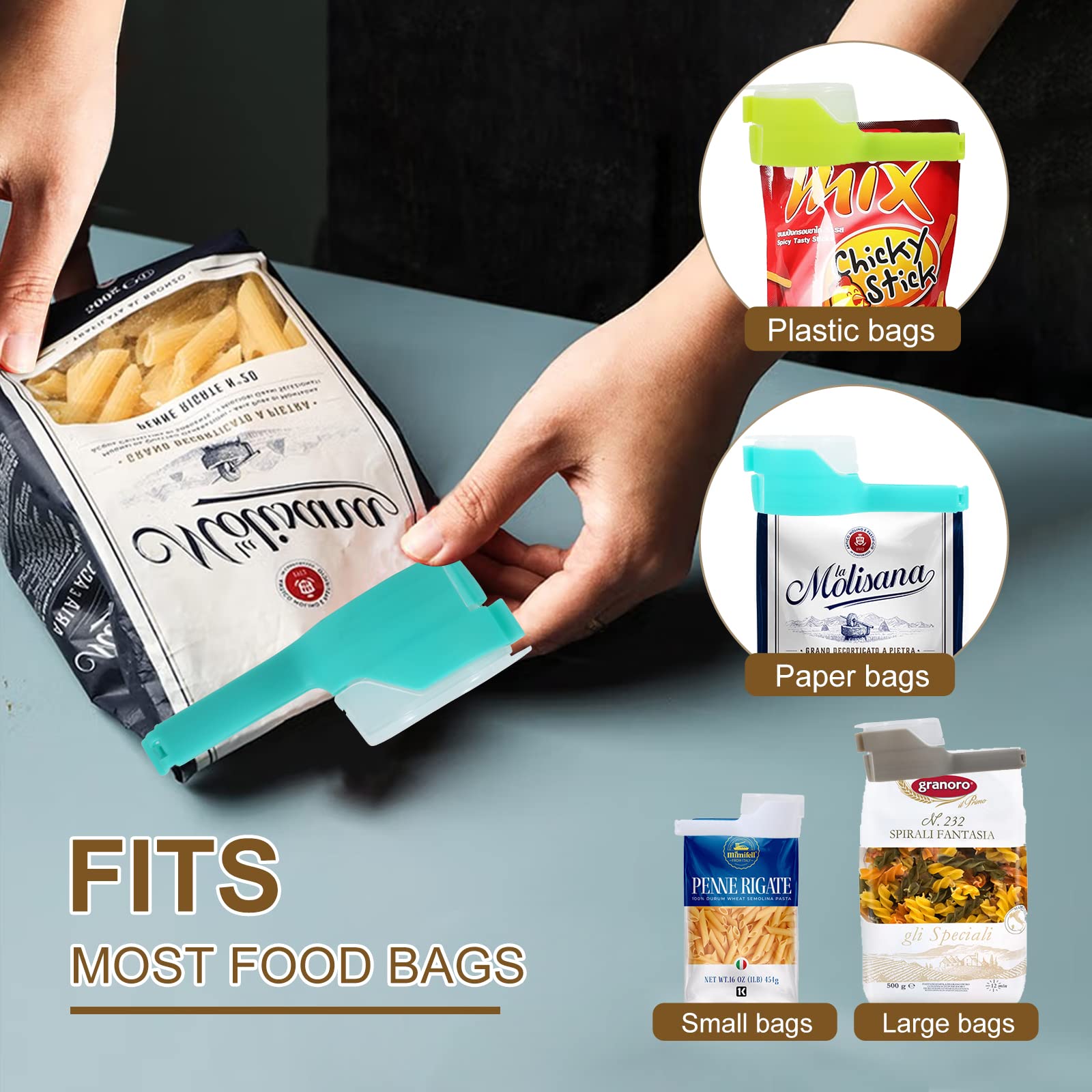 Food Storage Clips with Pour Spout - 4 Pack Durable Plastic Bag Clips for Snacks, Cereal, Chips & Dry Food | Airtight Sealing for Kitchen, Pantry & Travel