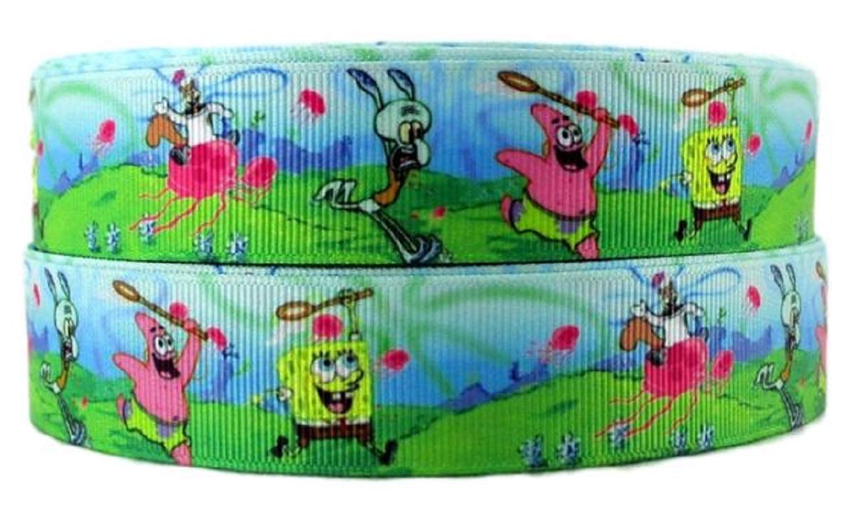 SpongeBob Squarepants Jelly Fishing 1-Inch Wide Repeating Pattern Ribbon - 10 Yards Bulk Roll for DIY Crafts, Gift Wrapping, Scrapbooking & Party Decorations