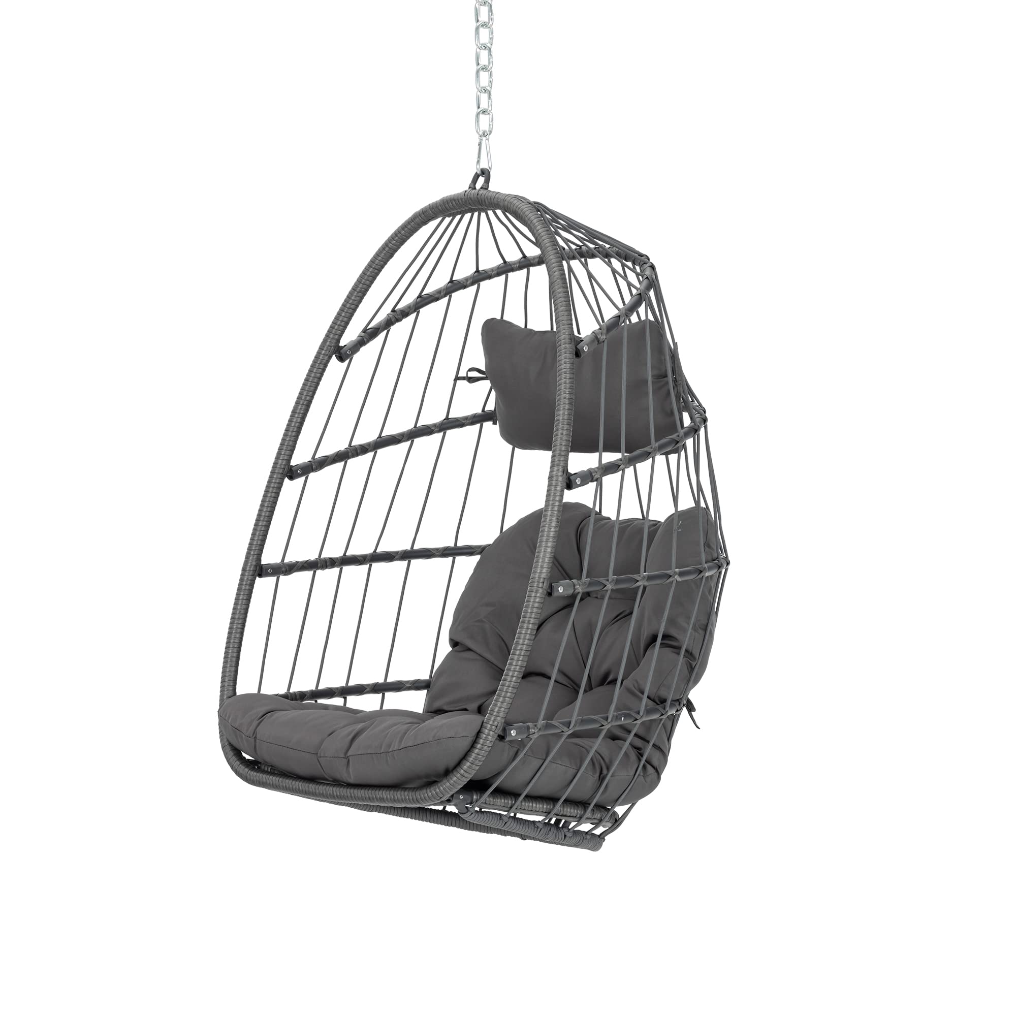 Yechen Foldable Aluminum Hanging Egg Chair - Indoor/Outdoor Rattan Swing with UV-Resistant Cushions for Patio, Balcony, Bedroom - Perfect for Relaxing in Garden, Porch or Living Room