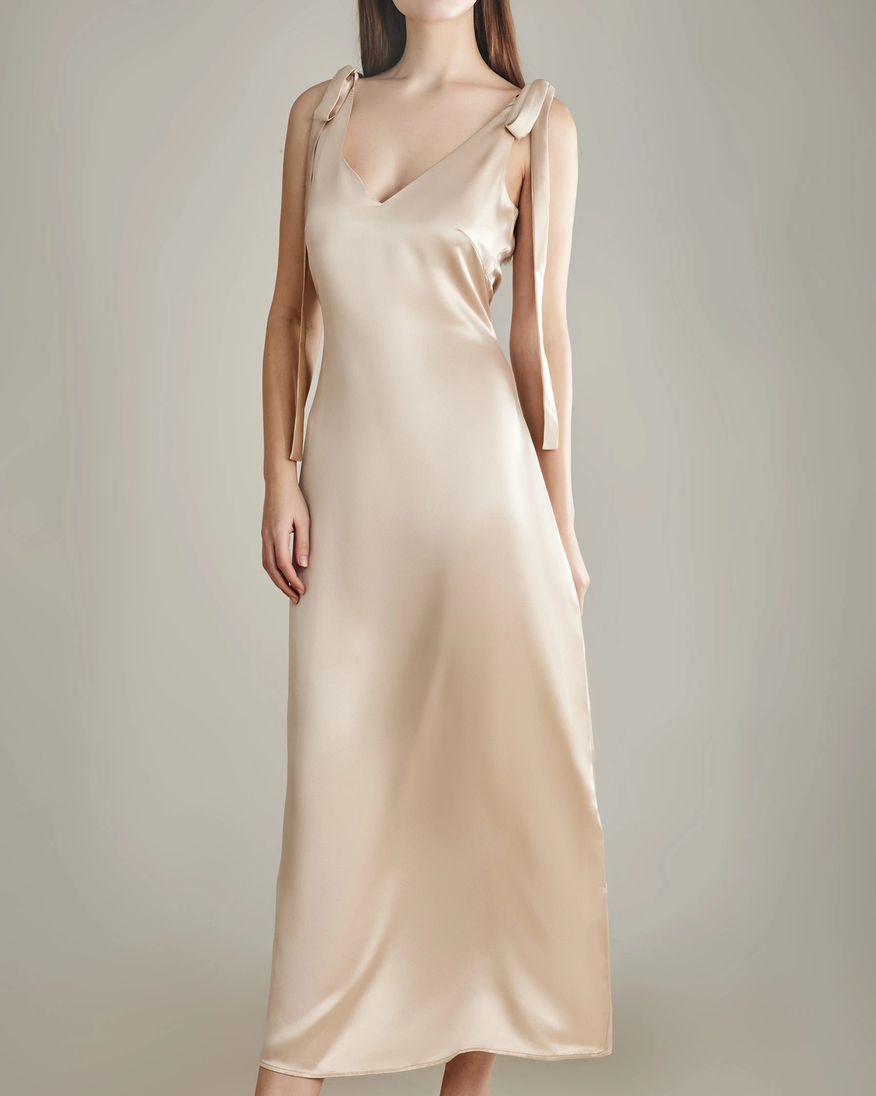Elegant Shoulder Tie Silk Slip Dress for Women - Perfect for Evening Parties, Date Nights & Special Occasions