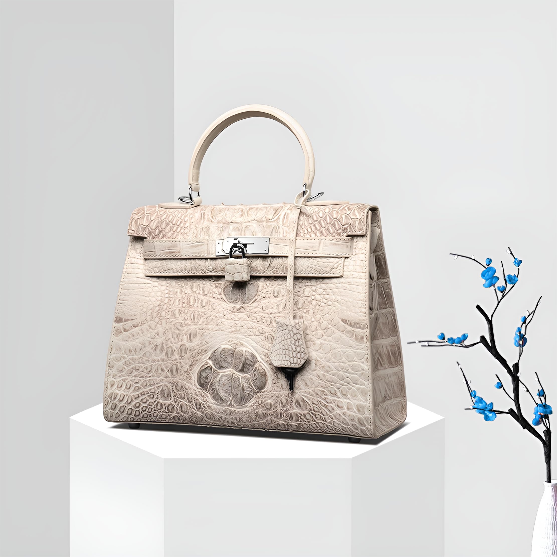 Luxury White Crocodile Leather Handbag for Women - Spacious Designer Purse Fits Sunglasses Case, Wallet & Essentials | Perfect for Work, Travel & Evening Events