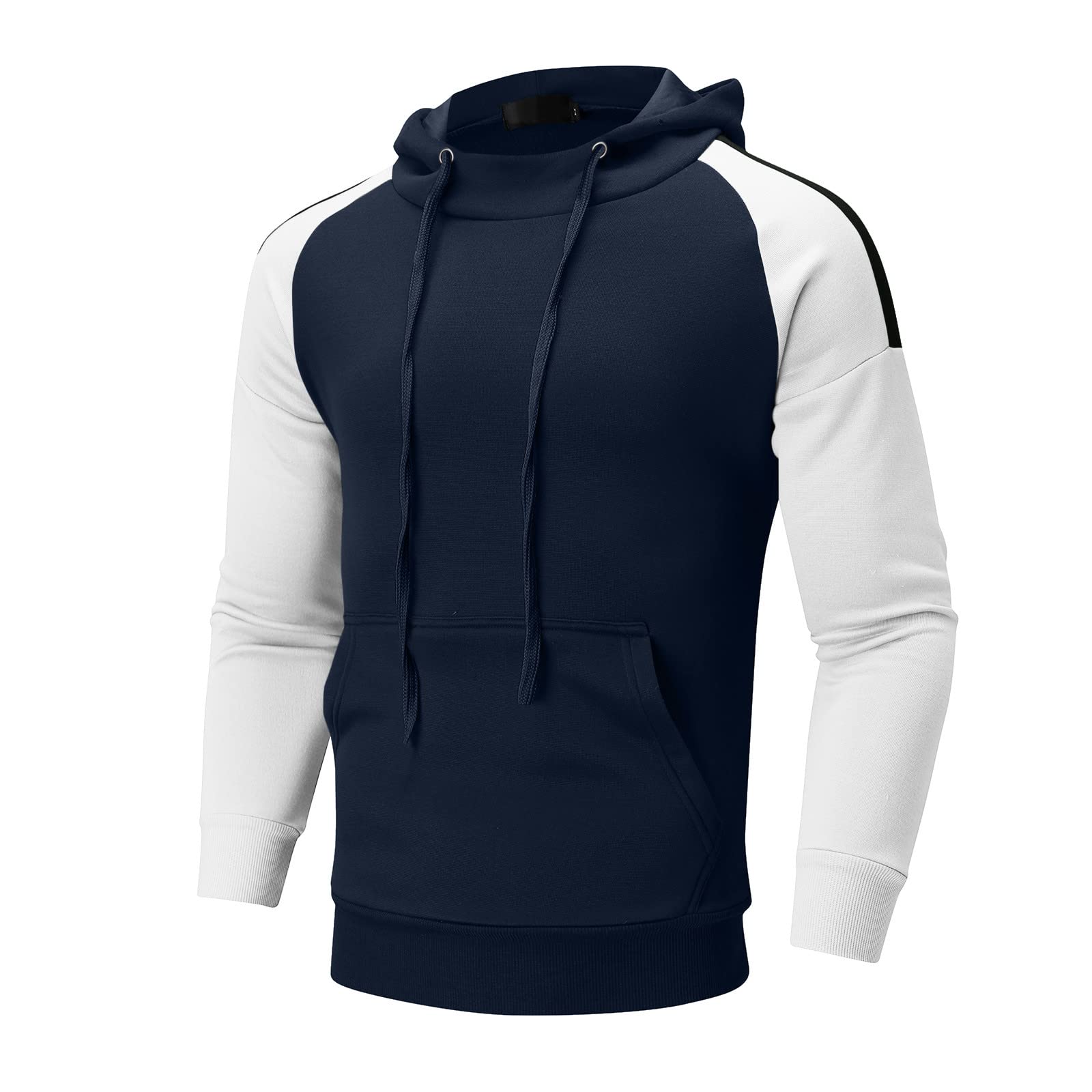 Men's Contrast Color Stitched Hooded Sweater Jacket - Spring & Winter Long Sleeve Casual Coat for Outdoor Activities & Daily Wear