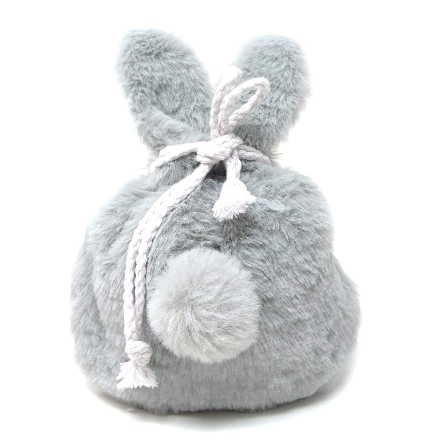 Honbay Cute Fluffy Drawstring Pouch - Rabbit Ears Makeup Bag, Jewelry Organizer & Gift Wrapping Pouch (Grey) - Perfect for Travel, Cosmetics Storage & Party Favors