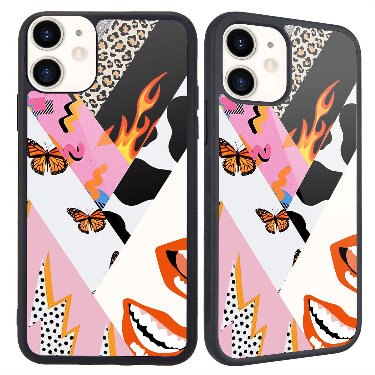 MAYCARI iPhone 12 Mini Case - Cow Fire Pattern Design Hard Back with Soft TPU Bumper - Protective Phone Cover for Women Girls Teens - Perfect for School, Work & Everyday Use