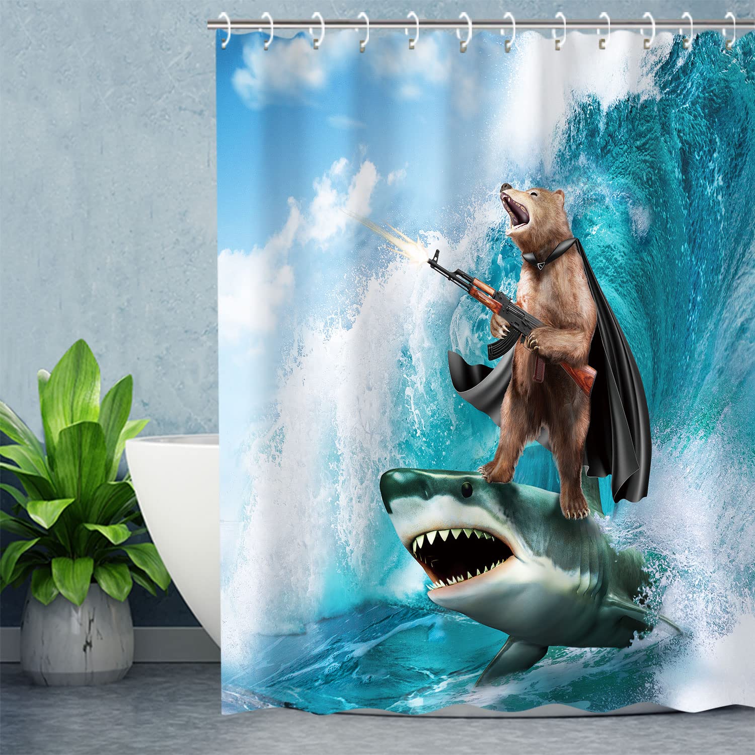RosieLily Funny Bear Shower Curtain Set with 12 Hooks - 72x78 Inches Cute Bathroom Decor for Kids & Teens - Perfect for Wild Themed Bathrooms, Playful Nursery or Unique Gift Idea