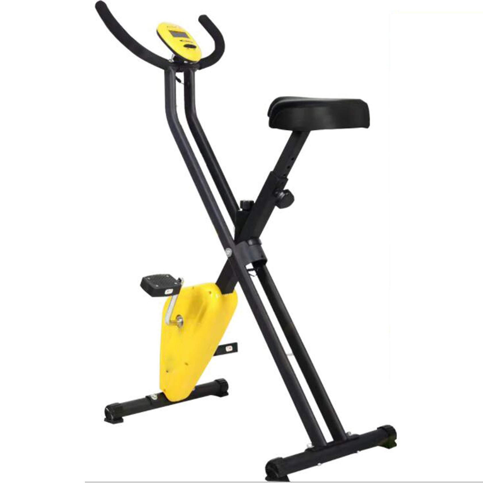 Electromagnetic Folding Exercise Bike with Adjustable Resistance - Indoor Home Cycling Bike with Backrest & Extra Wide Seat Cushion | Perfect for Home Gym, Small Spaces & Low-Impact Cardio Workouts
