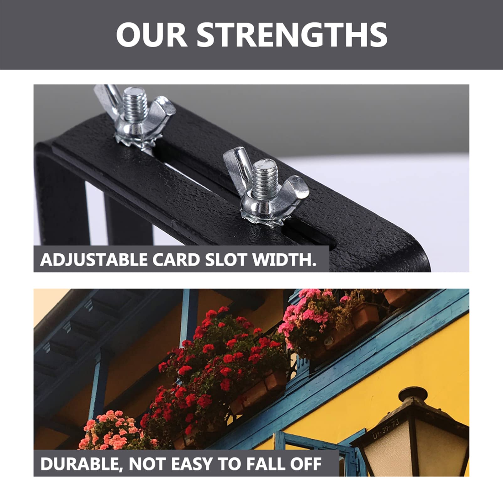 YARNOW Adjustable Window Box Brackets - Heavy Duty Flower Planter Hangers for Balcony, Deck Rail & Outdoor Gardens - Includes 2 Anchors (Perfect for Hanging Planters, Herb Gardens & Window Displays)