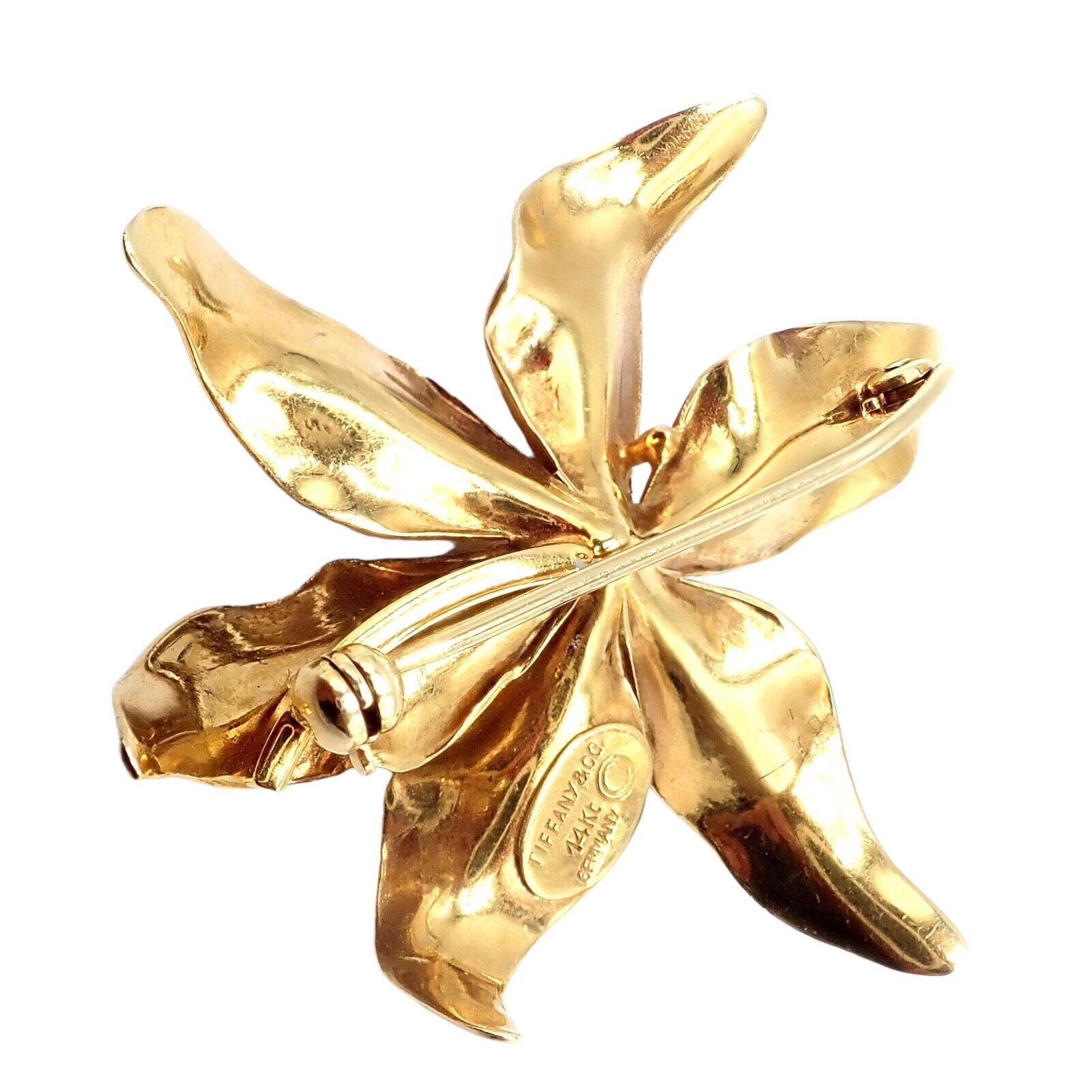 Authentic Vintage Tiffany & Co 14k Yellow Gold Germany Large Flower Pin Brooch - Elegant Jewelry for Women, Perfect for Weddings, Parties & Special Occasions