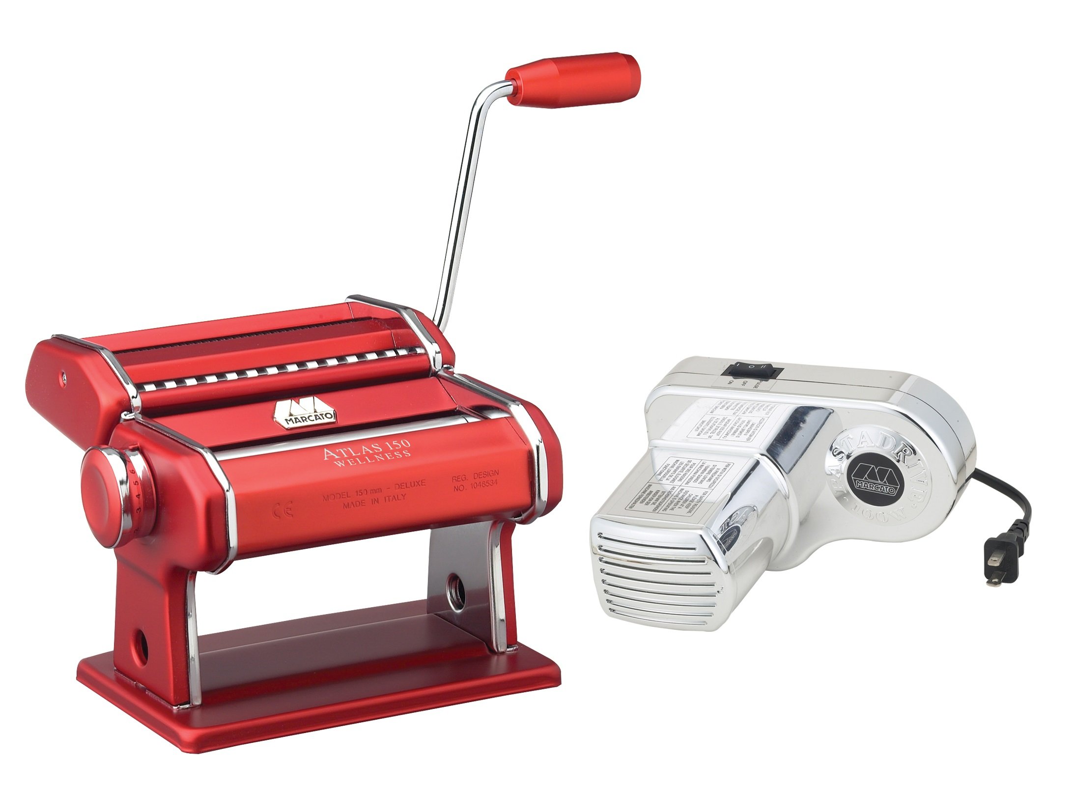 Atlas Electric 150 Pasta Maker Machine with Motor - Stainless Steel Pasta Roller & Cutter for Homemade Noodles, Lasagna, Ravioli - Red (Ideal for Italian Cooking, Restaurant, Home Kitchen)