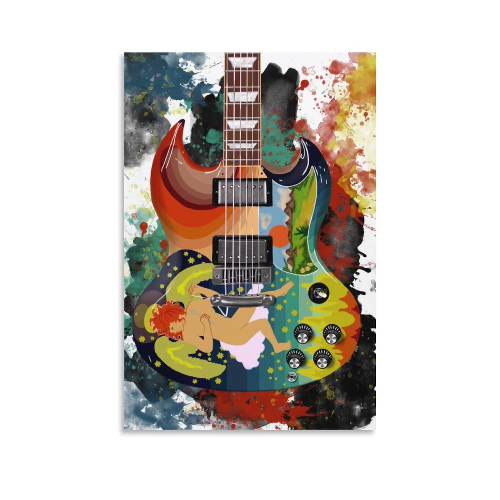 Modern Art Guitar Musical Instrument Canvas Poster - 12x18inch (30x45cm) - Perfect for Bedroom, Office & Sports Room Decor - Unique Gift Idea for Music Lovers & Home Decor Enthusiasts