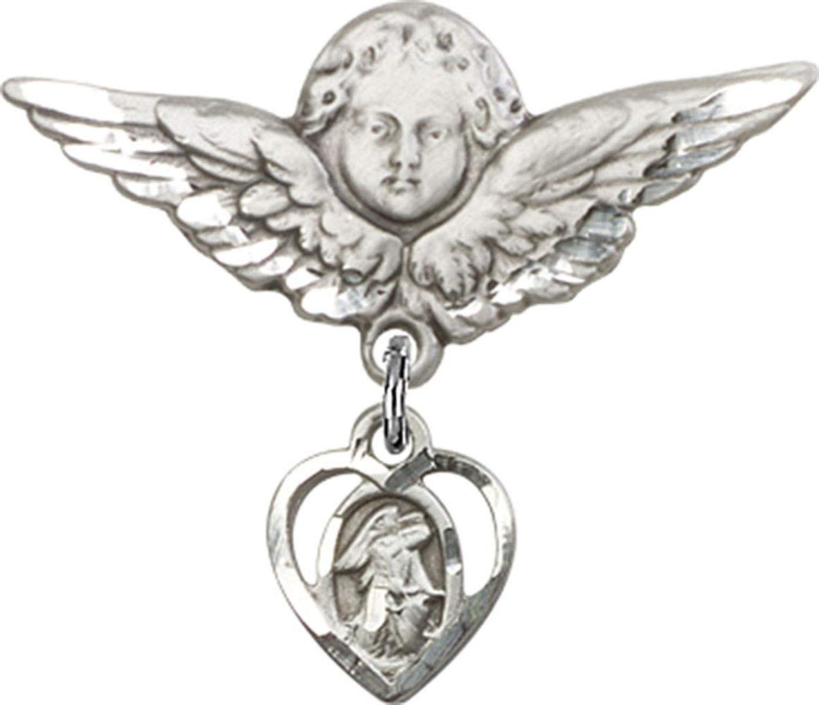 Sterling Silver Baby Badge with Guardian Angel Charm & Angel Wings Pin - Handmade in USA - Perfect for Christening, Baptism & Newborn Gifts