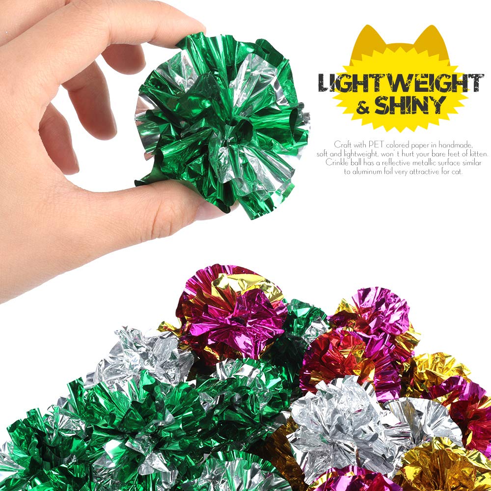 25 Pack Crinkle Balls Cat Toys - Colorful Mylar Crinkle Balls for Kittens & Adult Cats - Interactive Cat Toys for Playtime, Training & Exercise - Random Colors (25 Count)