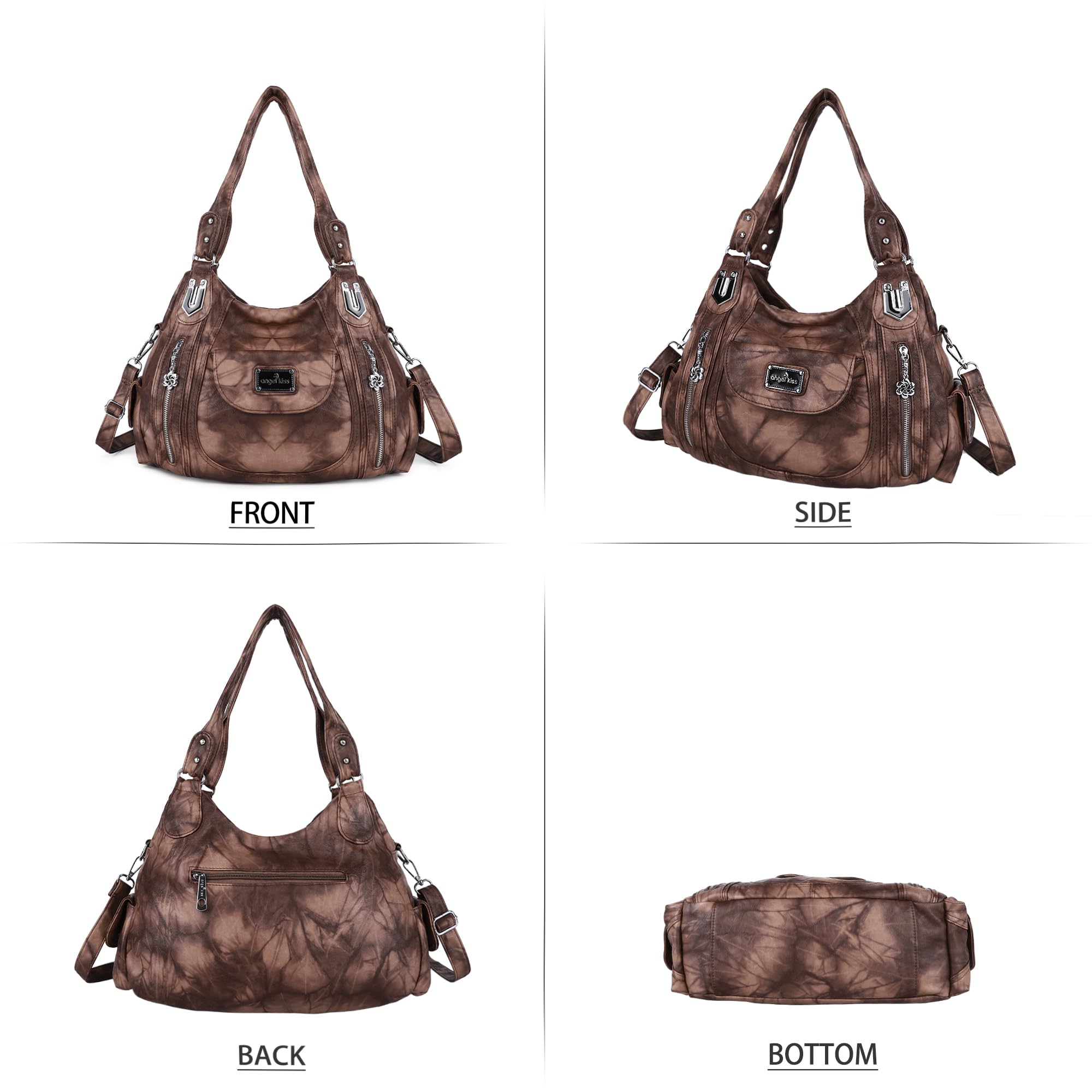 Angel Kiss Women's Large Shoulder Bag - Faux Leather Hobo Tote Purse with Multiple Pockets, Stylish Satchel for Work, Travel & Everyday Use