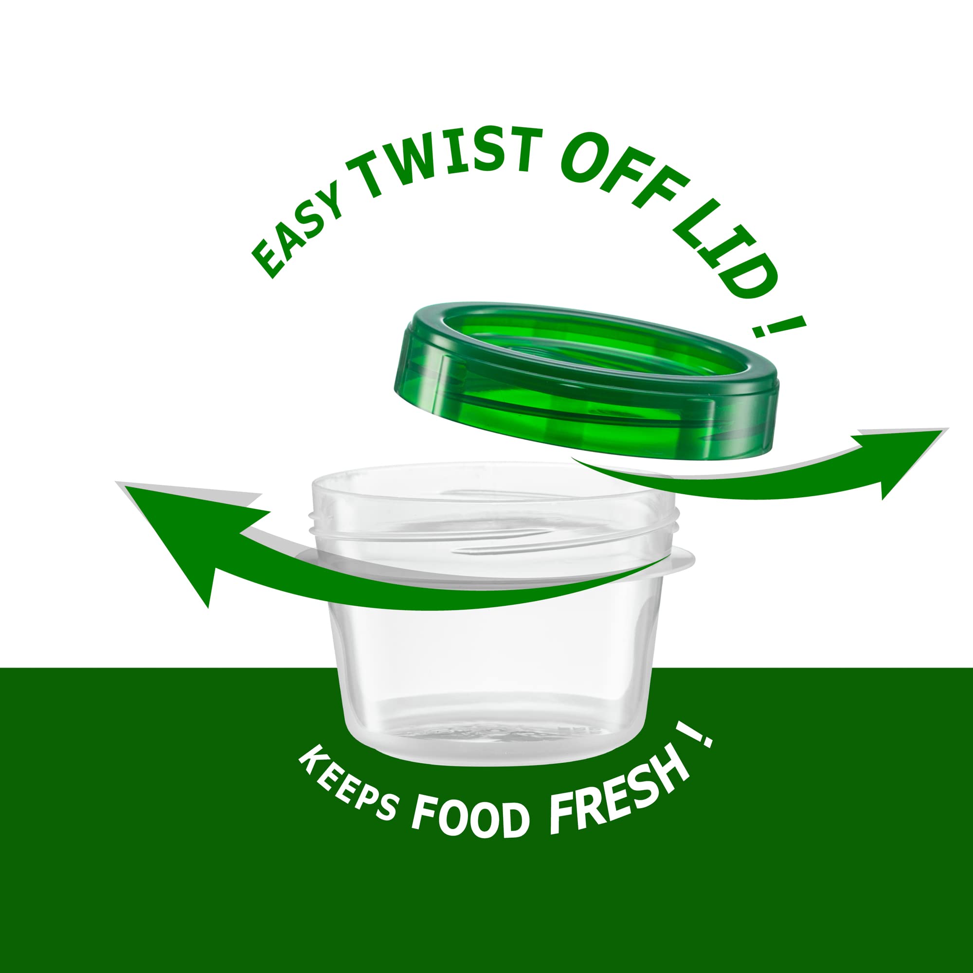 20-Pack 4oz Clear Plastic Food Storage Containers with Green Twist-On Lids - Airtight Freezer-Safe Containers for Meal Prep, Leftovers & Snacks