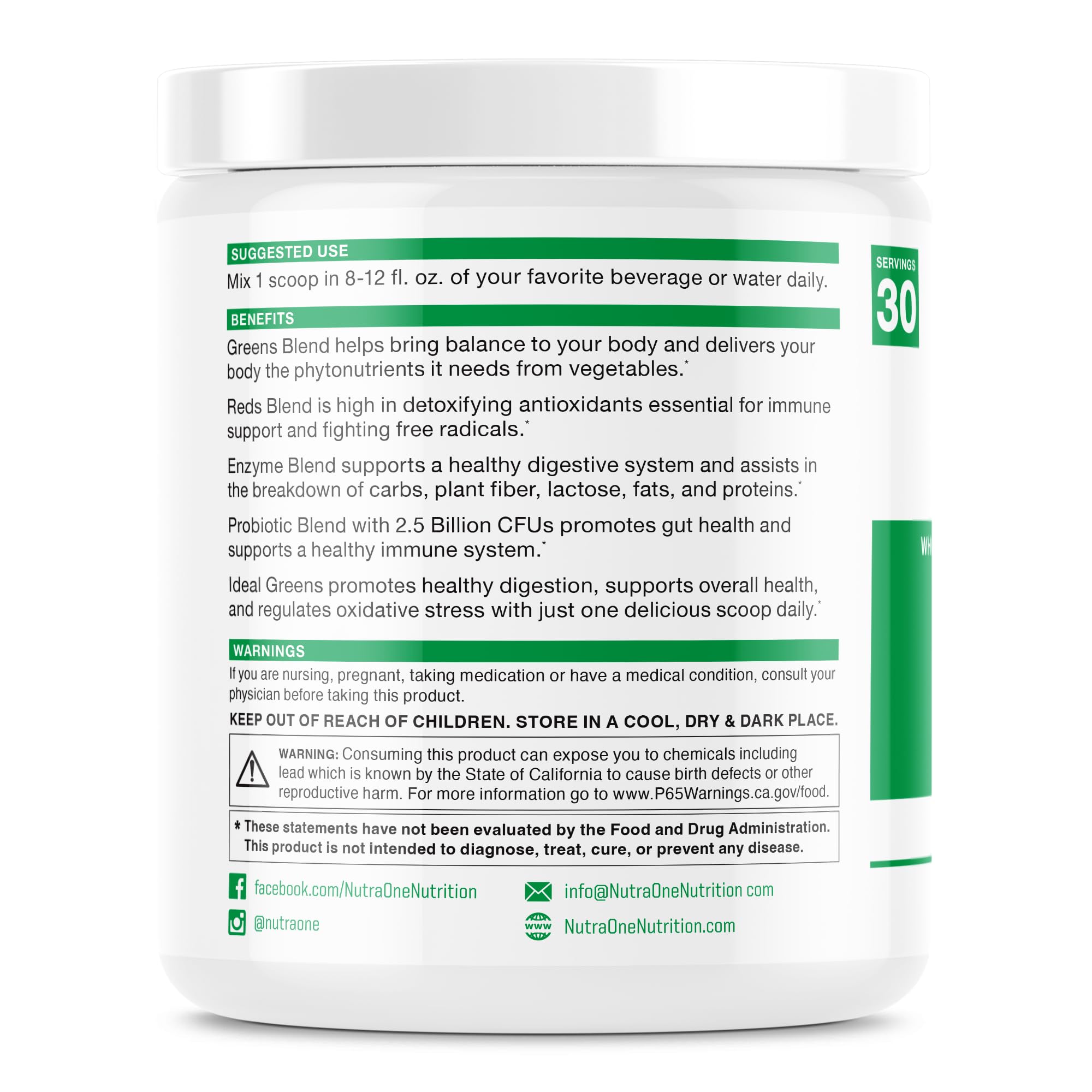 NutraOne Ideal Greens Superfood Powder - Antioxidant & Nutrient-Rich Supplement with Berry Flavor (30 Servings) | Boost Energy & Immunity for Active Lifestyles