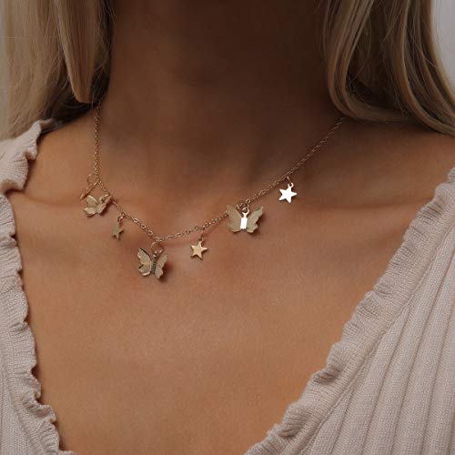 Boho Gold Butterfly and Star Choker Necklace for Women - Elegant Layered Fashion Jewelry for Party, Wedding, Date Night & Everyday Wear