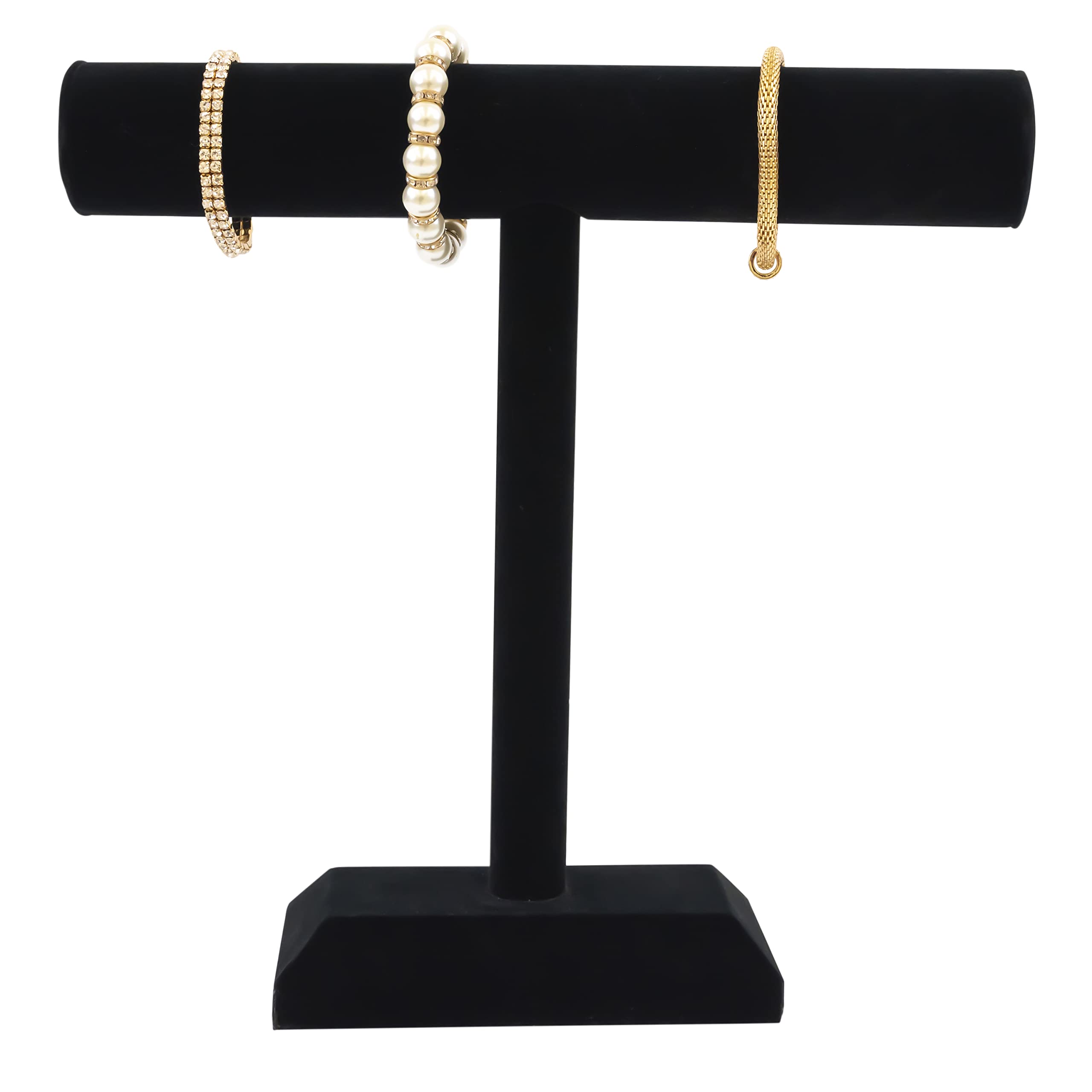 Black Velvet Jewelry Display Stand - Single T-Bar Holder for Bracelets, Necklaces, Watches & Bangles (12