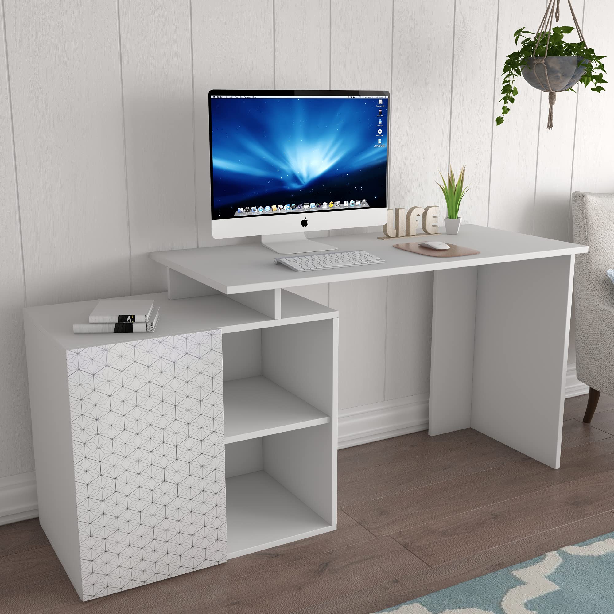 Modern White L-Shaped Computer Desk for Home & Office - Stylish Writing Corner Workstation for Small Spaces, Gaming & Study