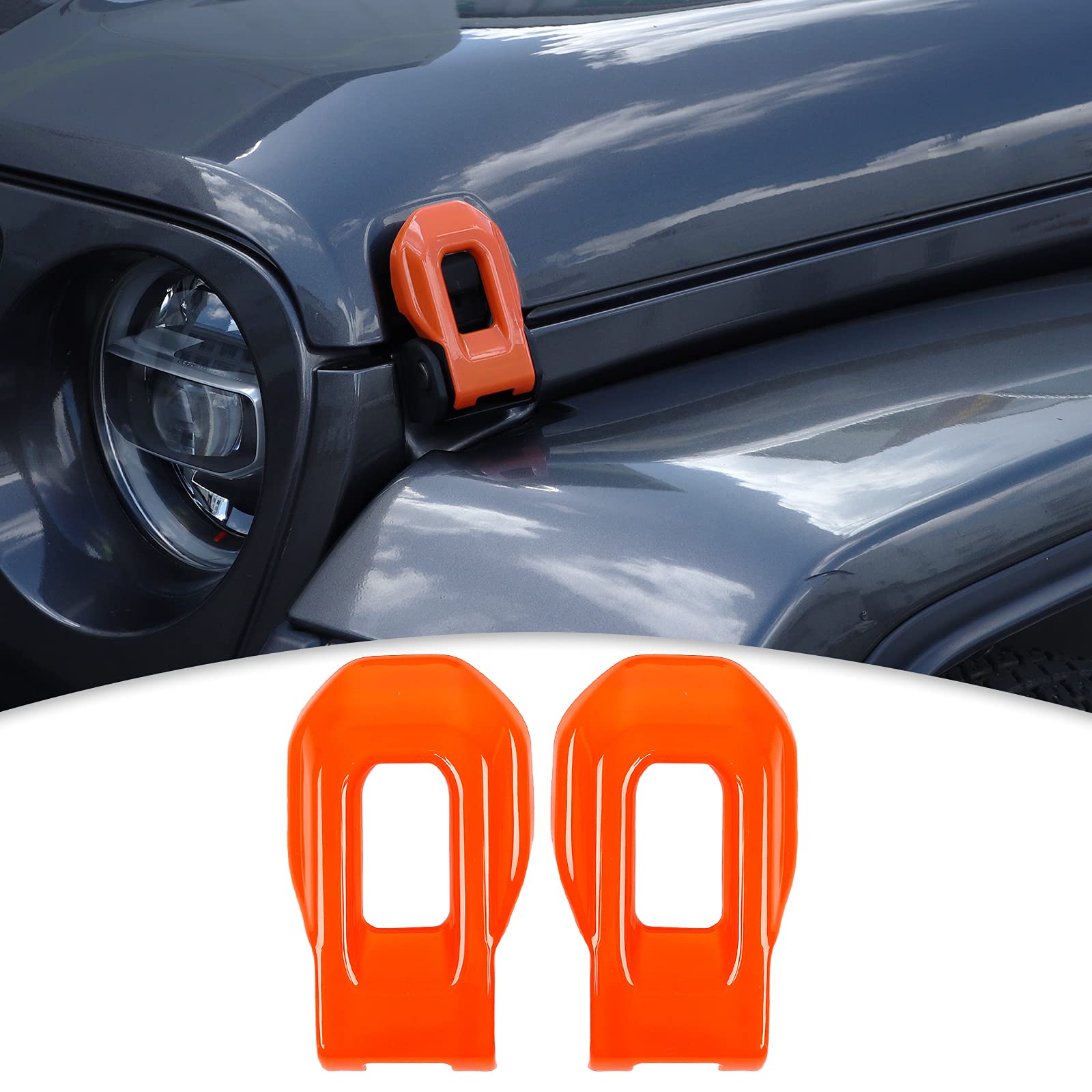 Jeep Hood Lock Latches Cover - Orange Decorative Stickers for 2018-2021 Jeep Wrangler JL/JLU & 2020-2021 Gladiator JT | Durable External Accessories for Off-Road Protection & Custom Style