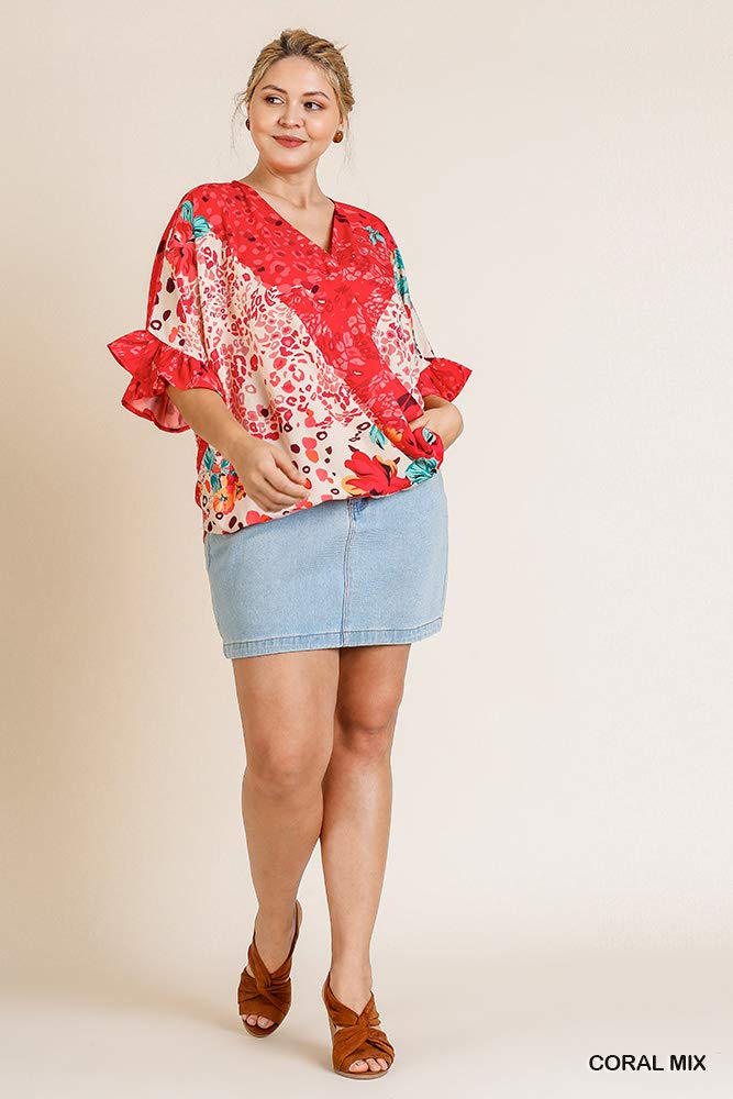 Umgee Women's Floral & Animal Print Crossbody Top - Stylish Boho Blouse for Casual Outings, Date Nights & Summer Vacations