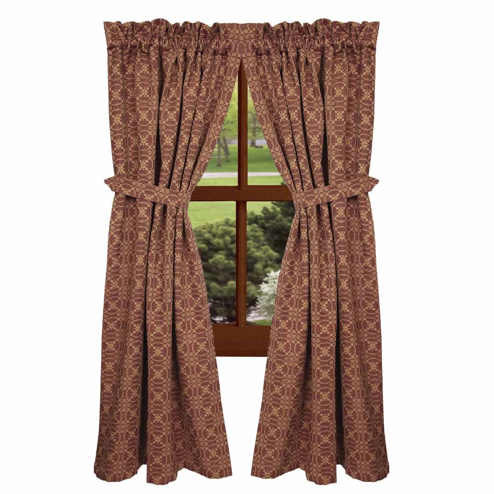 Raghu Marshfield Jacquard Red & Tan Panel Curtains 72x63 Inches - Barn Red/Tan Home Decor for Living Room & Bedroom | P6106017