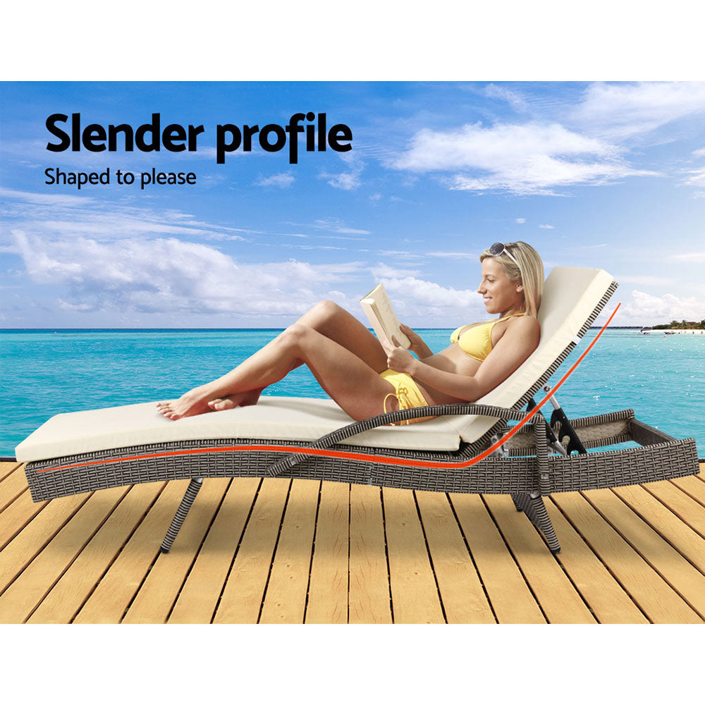 Premium Outdoor Sun Lounger Chair with Cushion - Grey - Waterproof & Durable Patio Furniture for Poolside, Beach, Garden Relaxation