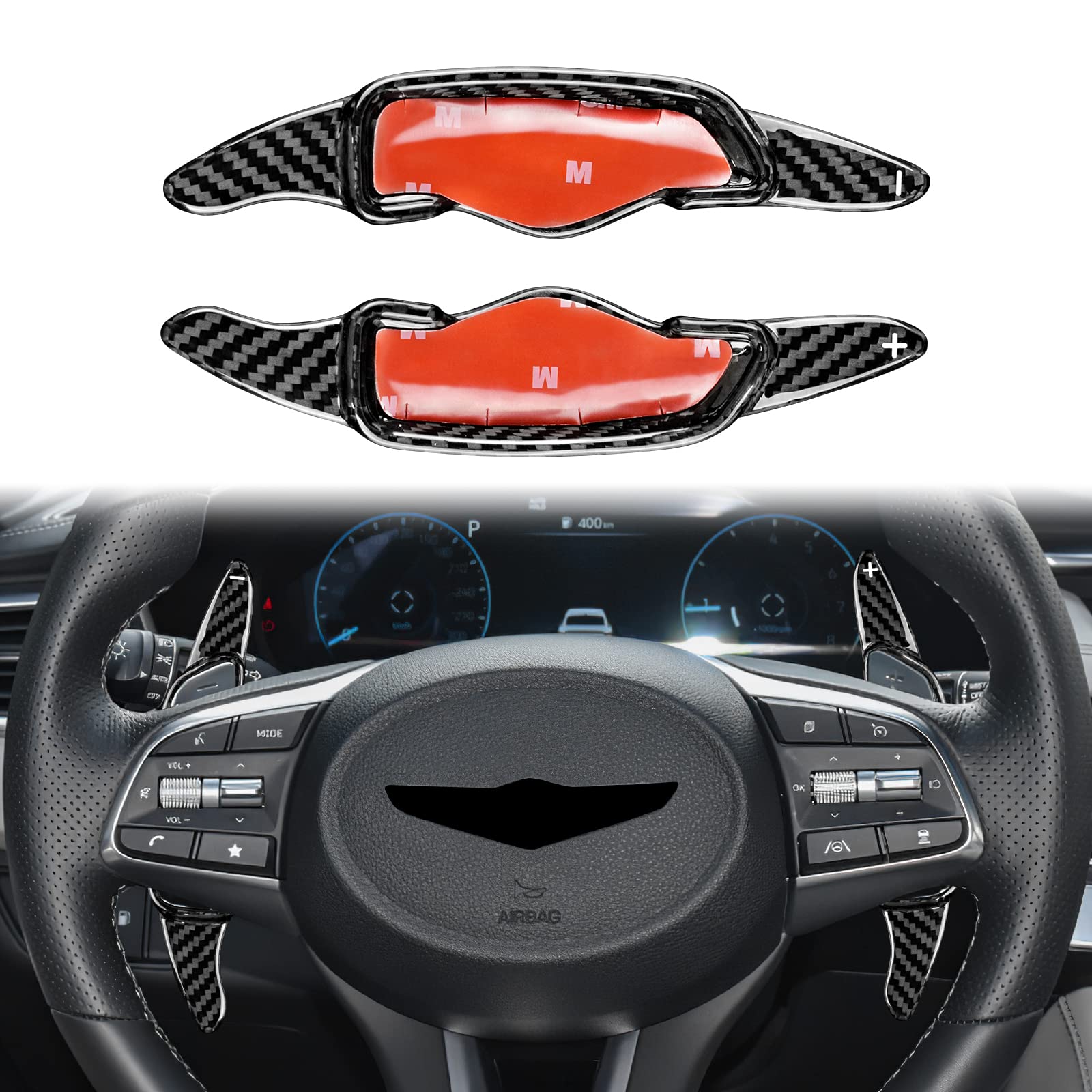 Premium Real Carbon Fiber Steering Wheel Shift Paddle Extensions - Compatible with Hyundai Sonata 10 (2020-2022) & Genesis G70 (2015-2022) - Black - Enhance Driving Performance & Style for Sporty Rides