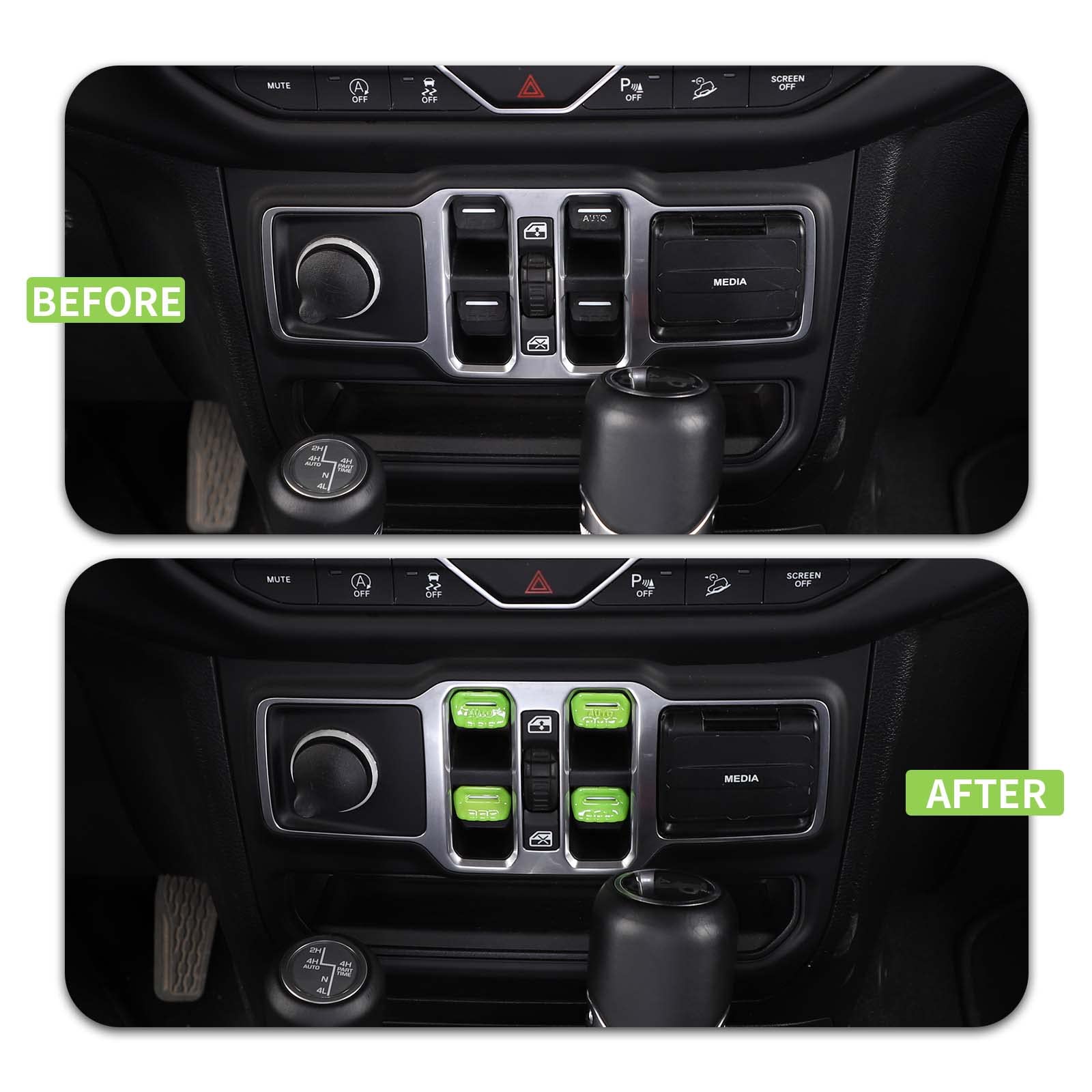 Jeep Wrangler JL JLU & Gladiator JT Window Switch Button Cover Trim (2018-2025) - Green Interior Accessories for Enhanced Protection & Style | Perfect for Off-Road Adventures & Daily Driving