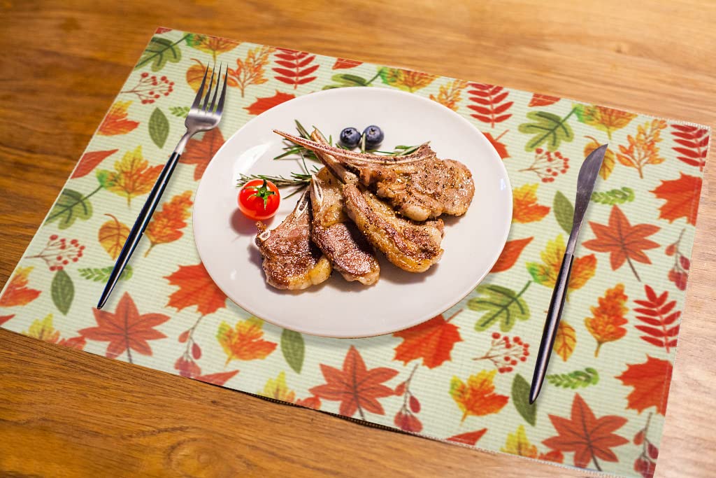 Maple Leaves Fall Placemats Set of 4 - Linen Sunflower Thanksgiving Table Mats for Dining, Harvest Decor - Perfect for Autumn Dinner Parties, Thanksgiving Feast & Cozy Home Kitchen Decor