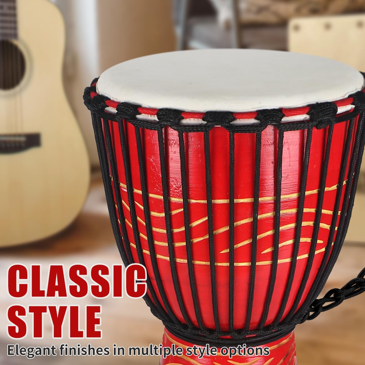 10'' Hand-Carved African Djembe Drum - Professional Mahogany Congo Bongo Drum with Goatskin Head for Adults | Perfect for Music Therapy, Drum Circles & Cultural Performances