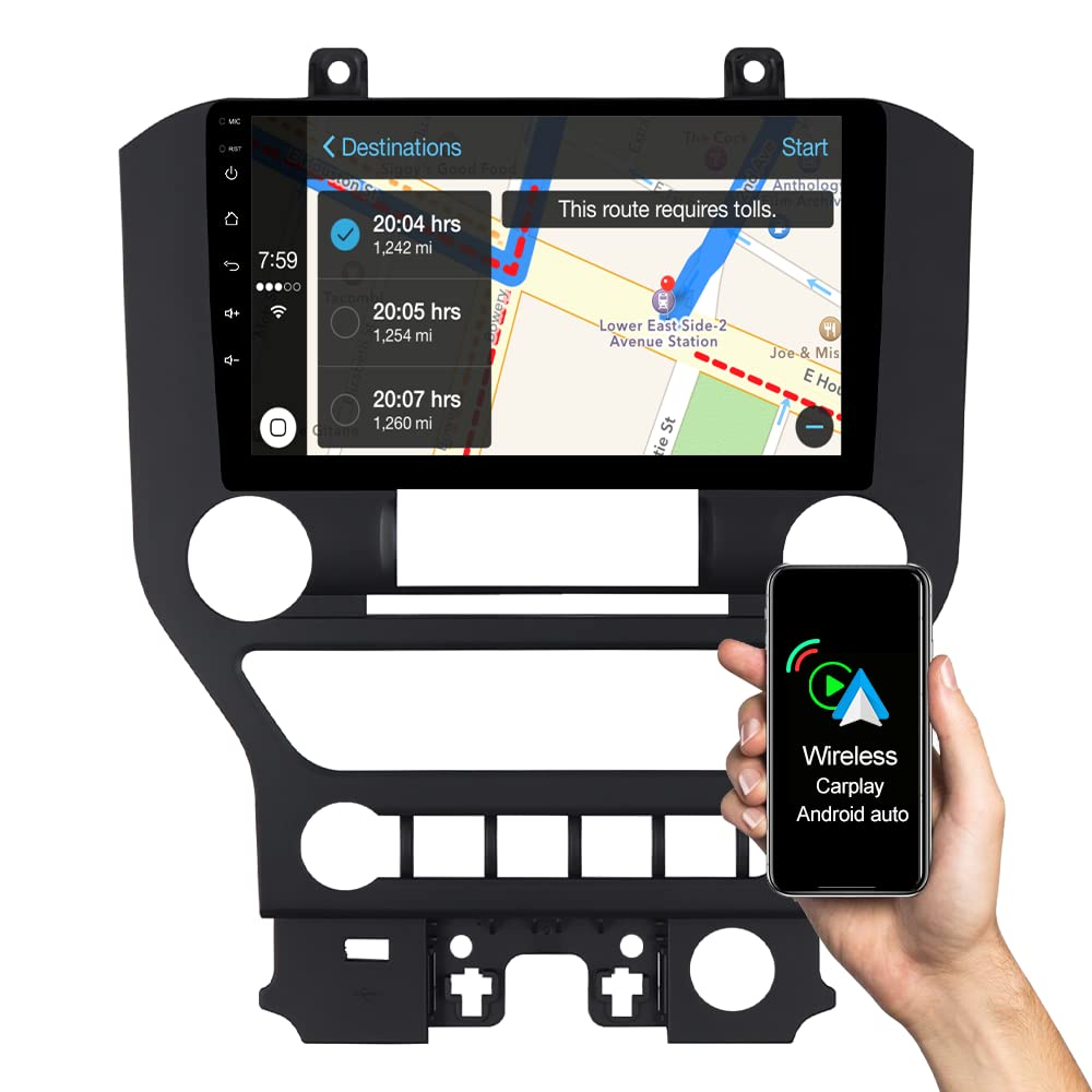 ASURE 9-inch Android Car Stereo Radio for Ford Mustang 2015-2020 | 4-Core 2+32GB | Wireless CarPlay & Android Auto | HD 1280x800 Touchscreen | In-Dash GPS Navigation | Automatic A/C Control | Perfect for Road Trips & Daily Commuting
