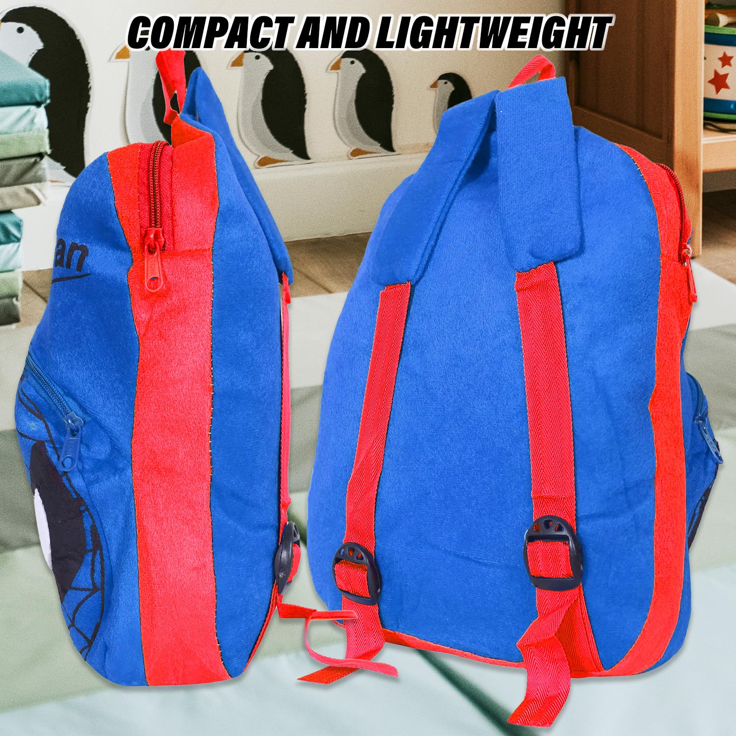 Marvel Spider-Man Kids School Backpack - Velvet Bookbag for Boys & Girls | Single Compartment Student Backpack (Blue) | Perfect for School, Travel & Daily Use