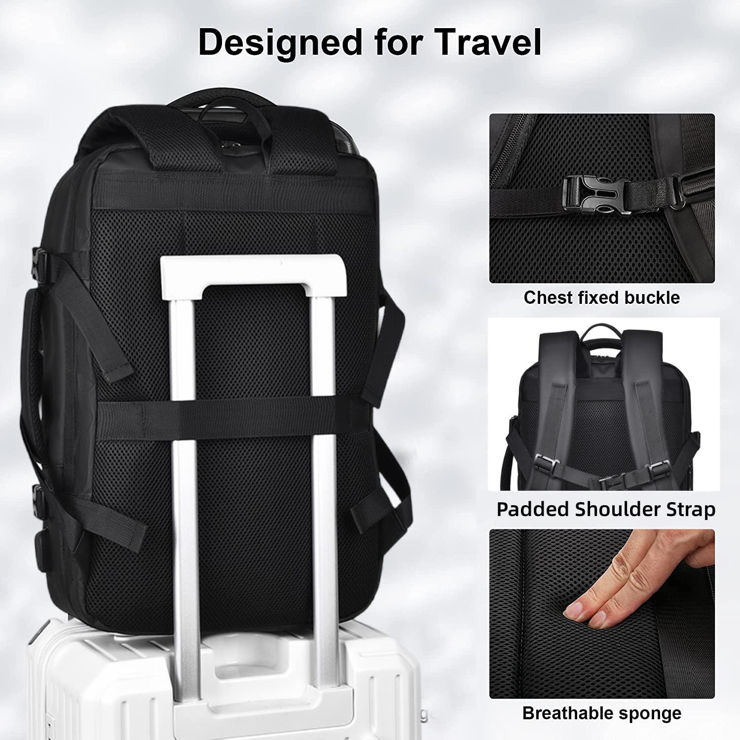 Expandable Travel Laptop Backpack - 17 Inch Waterproof Flight Approved Carry-on Business Backpack for Men & Women (Black) - Perfect for Air Travel, Commuting & Office Use