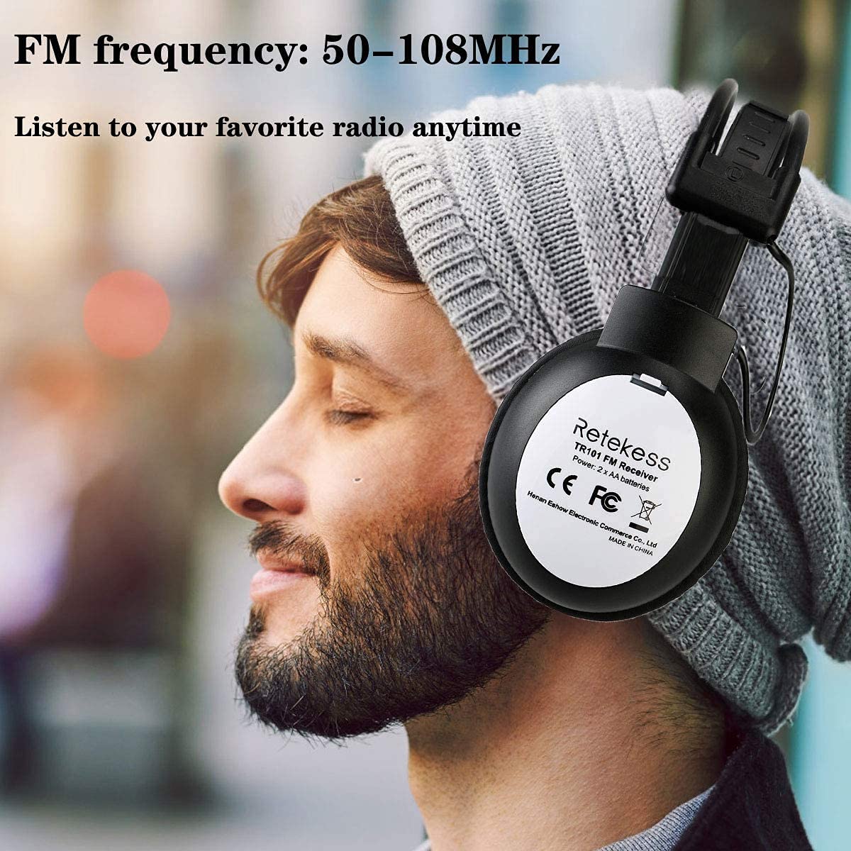 Retekess TR101 FM Radio Headphones - Wireless Digital Headset with AA Battery for Mowing, Walking, Riding, Jogging & Outdoor Activities | Perfect for Lawn Care, Commuting & Exercise