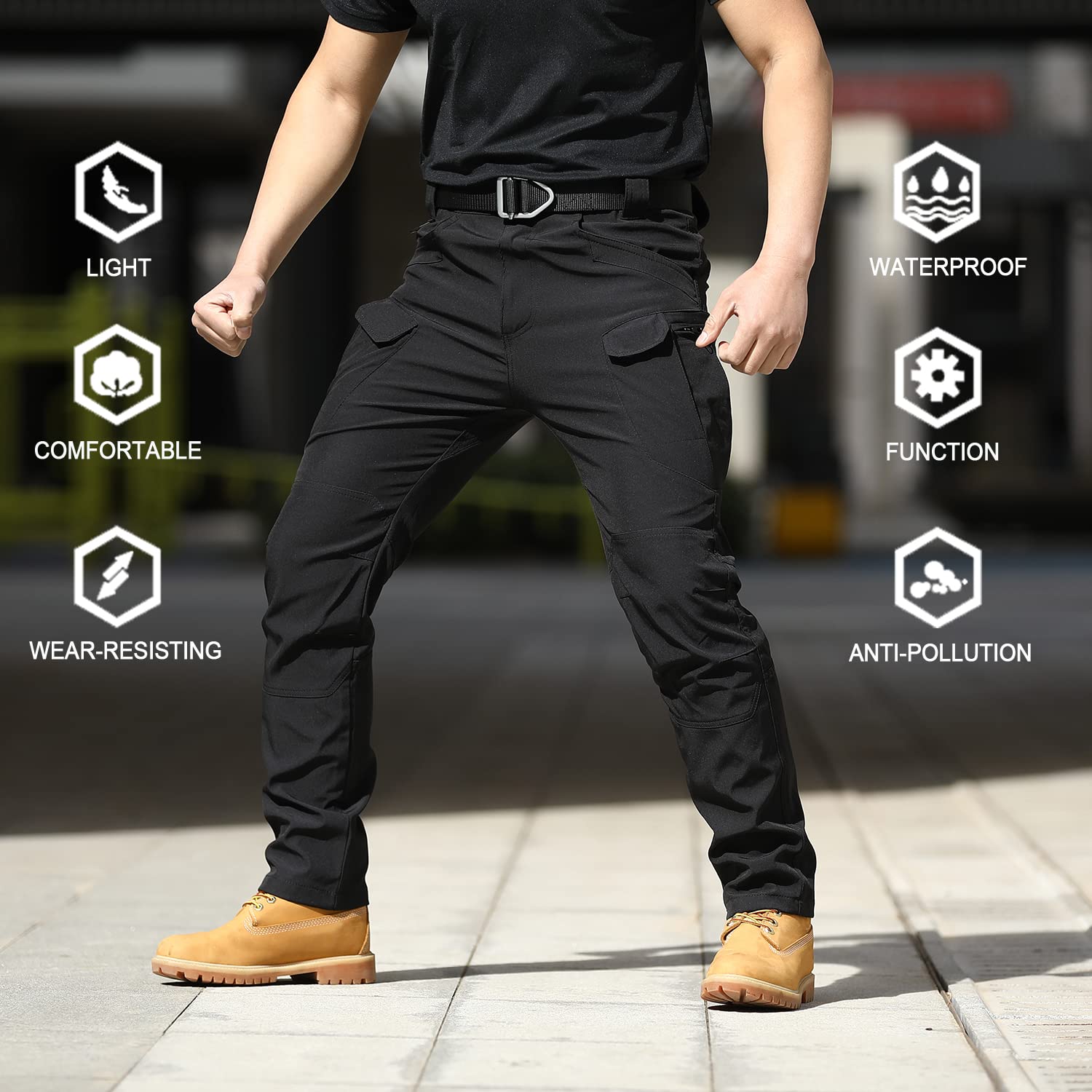 YAXHWIV Men's Tactical Cargo Pants - Lightweight Ripstop Hiking Pants with Multiple Pockets, Water Resistant, No Belt Included - Perfect for Outdoor Adventures, Camping & Everyday Wear