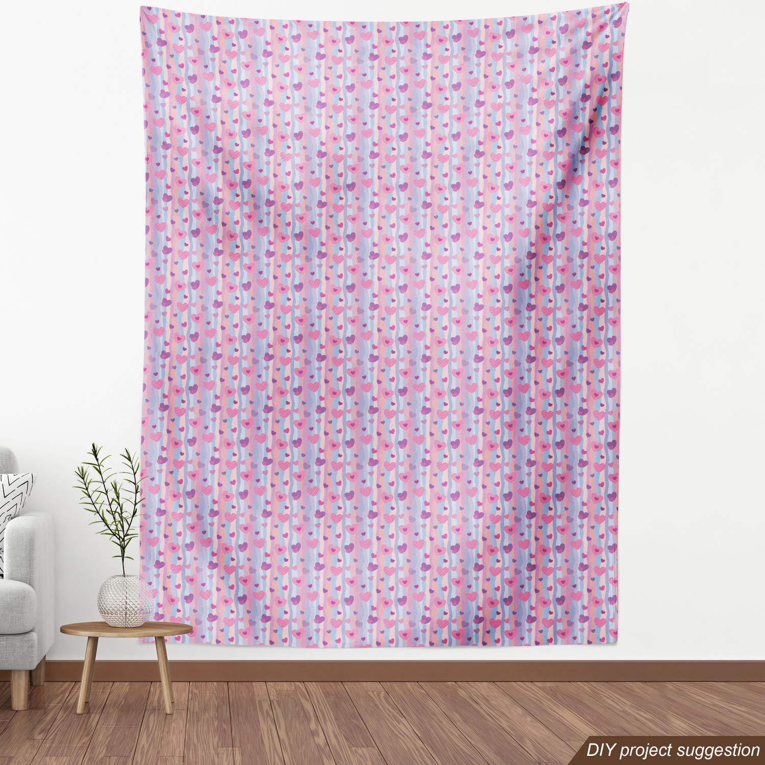 Ambesonne Love Heart Pattern Fabric by The Yard - Valentine's Day Vertical Stripes Romantic Wedding Decorative Upholstery Material (10 Yards, Purple) - Perfect for DIY Home Decor, Table Runners, and Craft Projects