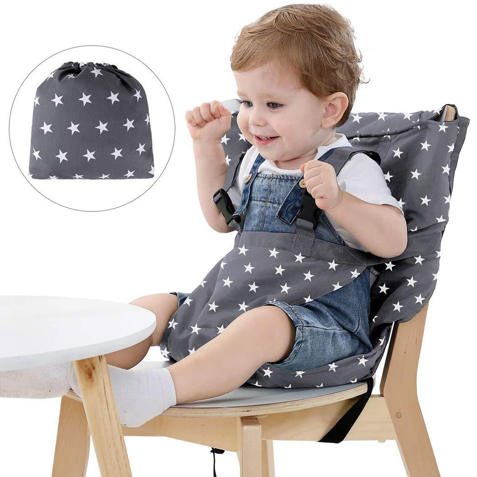 Baby High Chair Safety Harness - Adjustable Travel High Chair Belt for Infants & Toddlers - Portable & Secure Dining Solution (Grey) | Perfect for Restaurants, Airplanes & Outdoor Dining