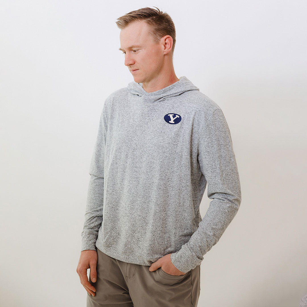 BYU Men's Travel Hoodie - Soft Heather Grey Pullover Sweatshirt for Casual Wear, Outdoor Adventures & Campus Life
