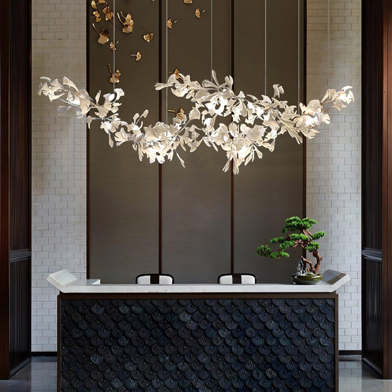 Elegant Double Layer Ginkgo Leaf Chandelier - Modern LED Crystal Ceiling Light Fixture for Dining Room, Living Room, Bedroom Decoration