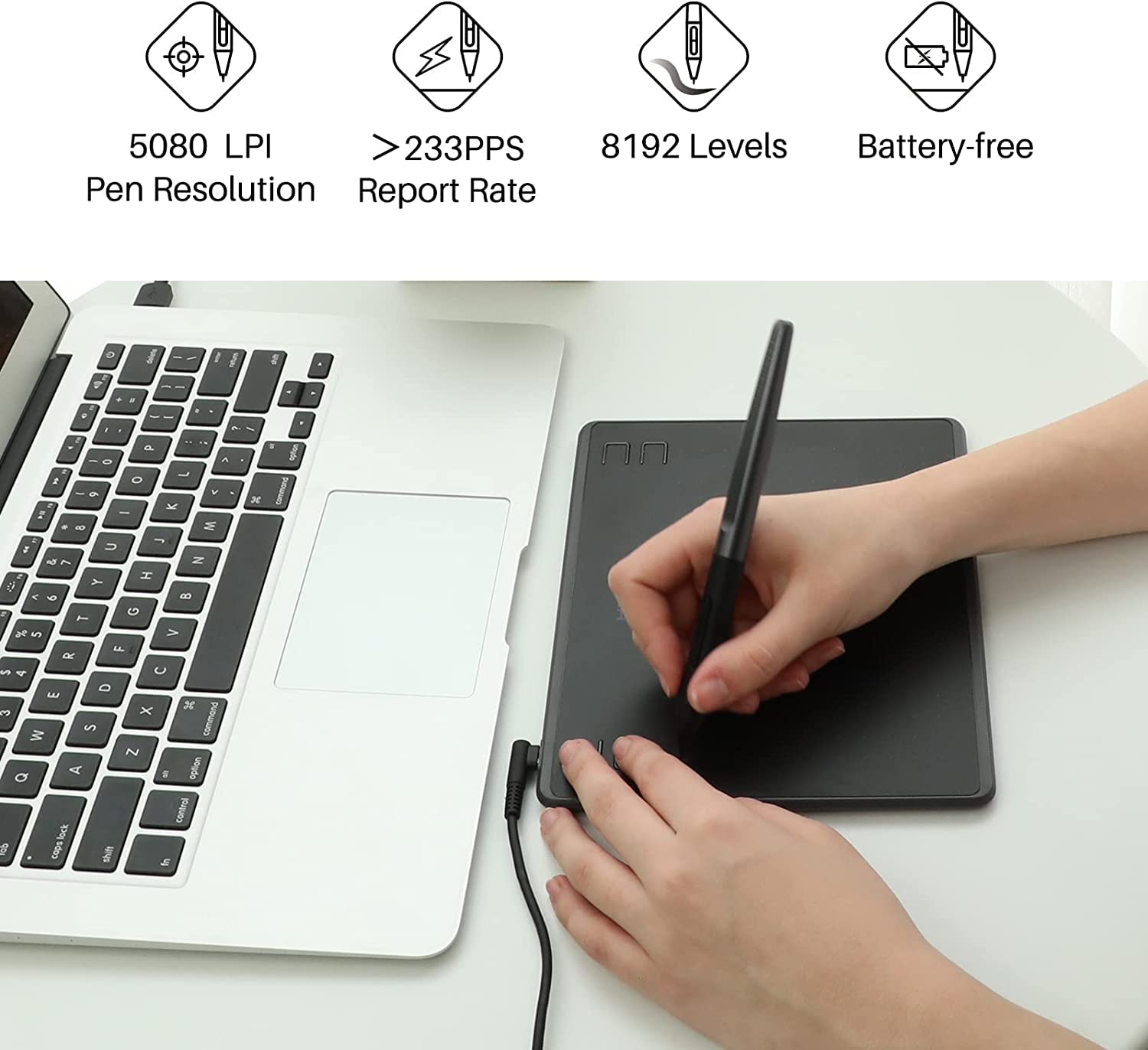HUION HS64 Drawing Tablet with Battery-Free Stylus - 8192 Pressure Sensitivity for Digital Art, Painting & Design - Compatible with Windows, Mac, Android & Linux - Perfect for Beginners, OSU Gaming, and Professional Graphic Design (Black)
