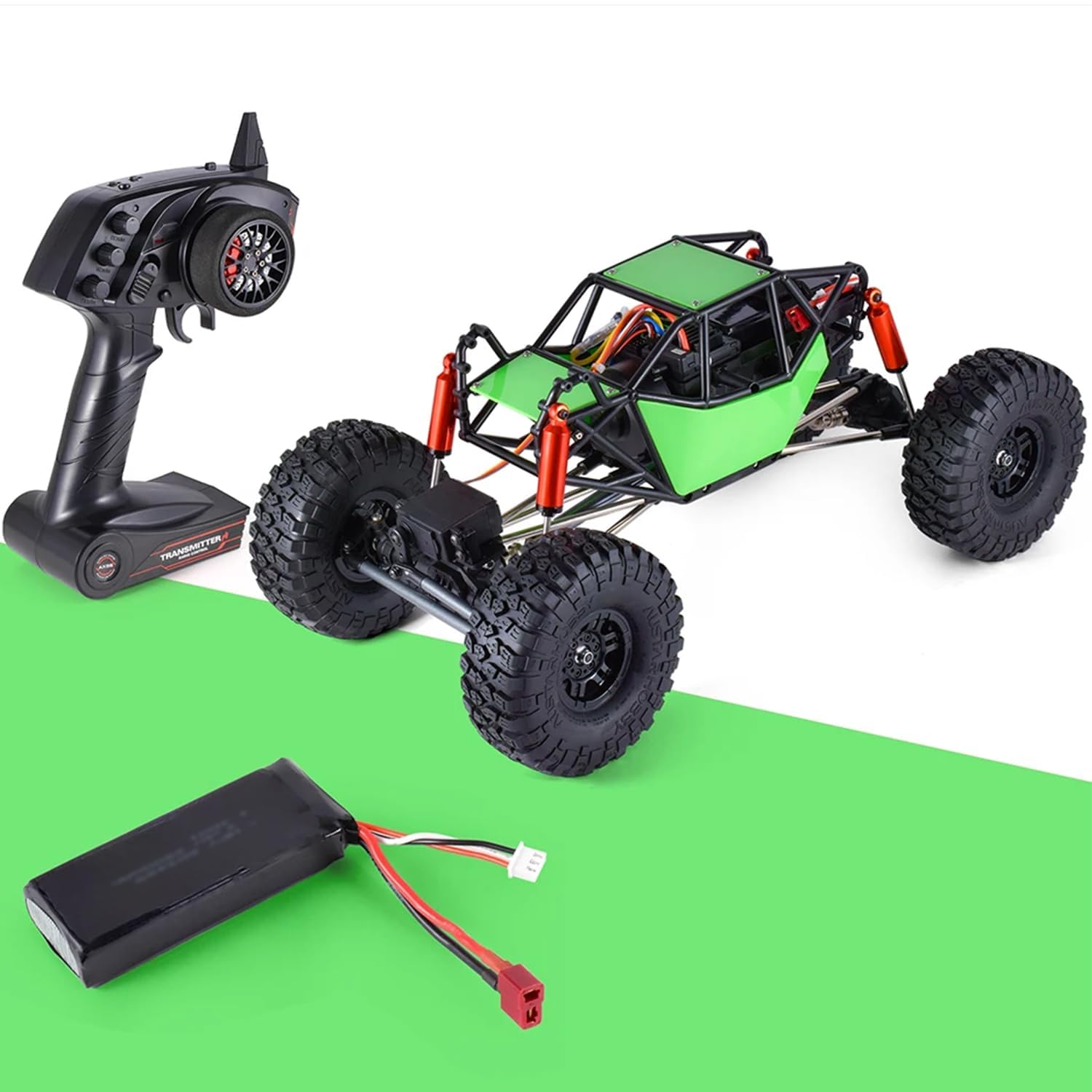 TOUCAN 1/10 Scale 2.4G 4WD Electric RC Rock Crawler Off-Road Truck - Ready to Run (RTR) Remote Control Car - Green - Perfect for Outdoor Adventures, Rock Climbing & Off-Road Racing