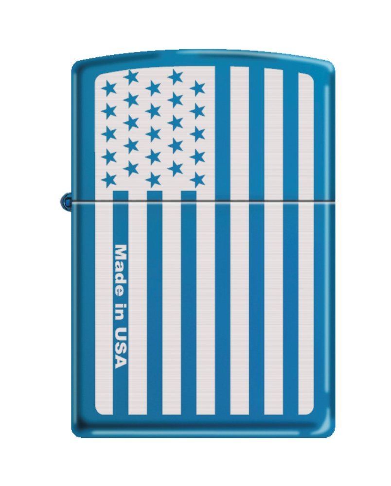 Zippo Flag Sapphire Blue Windproof Pocket Lighter - Refillable Metal Lighter for Outdoor Camping, Hiking & Everyday Carry (New)