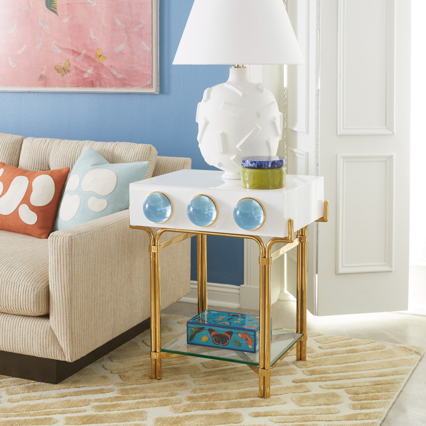 Modern Globo Side Table - Small Round End Table for Living Room, Bedroom & Office - Compact Accent Table with Sturdy Metal Base for Home Decor