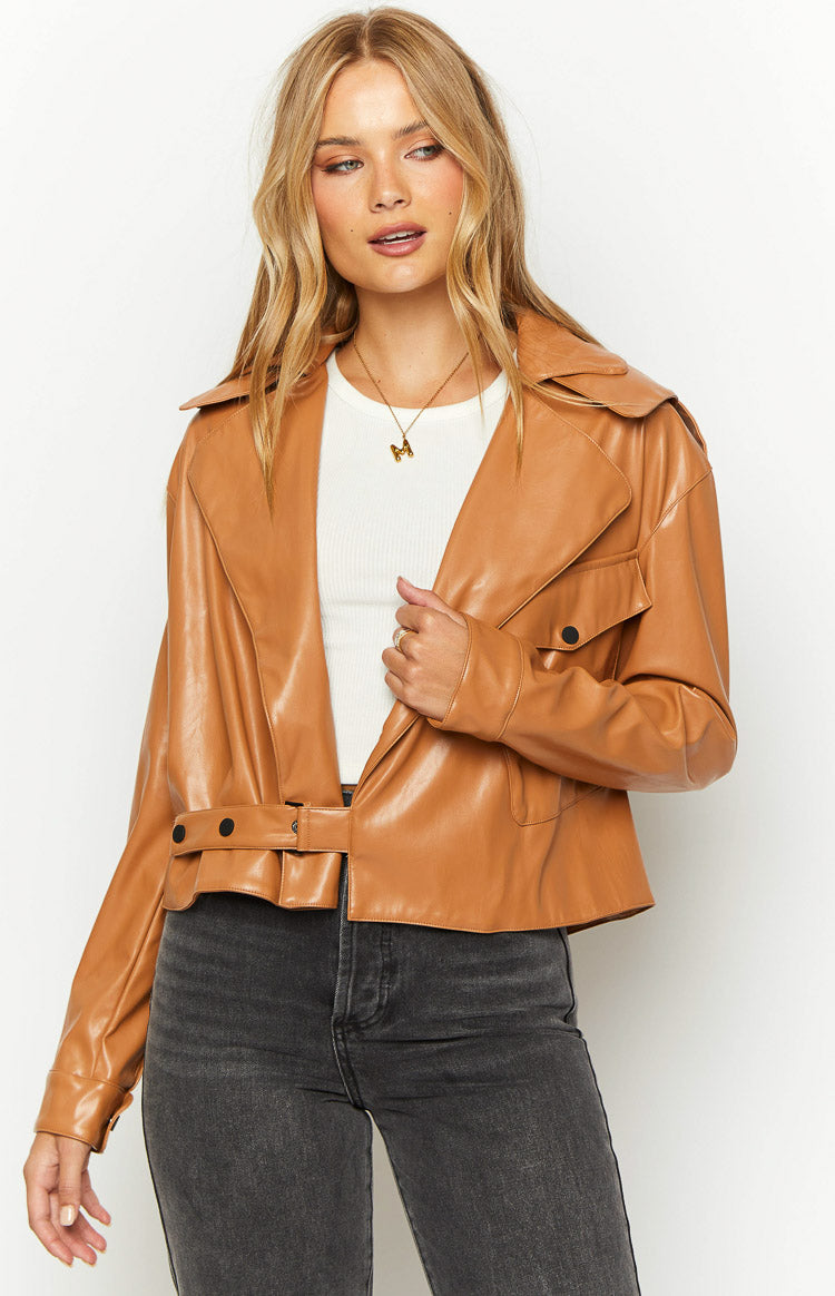 Blaze Bolt Tan PU Leather Jacket for Men - Stylish Vegan Leather Motorcycle Jacket with Zipper Closure | Perfect for Riding, Casual Outfits & Night Out