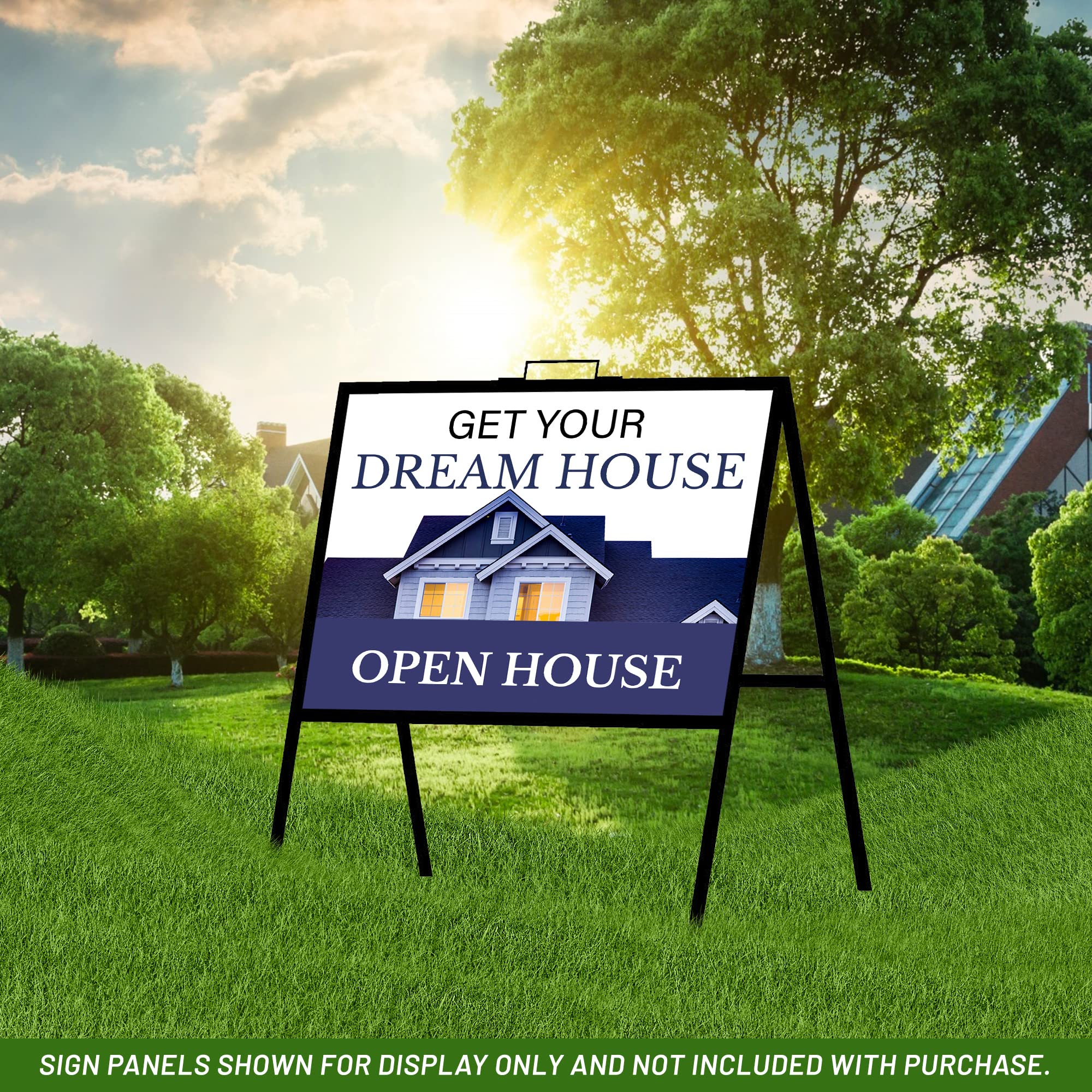 Portable A-Frame Sign Holder (2-Pack) - Folding Sidewalk Sign Stand for 18x24 Sign Panels - Ideal for Open Houses, Store Promotions & Outdoor Events - Black