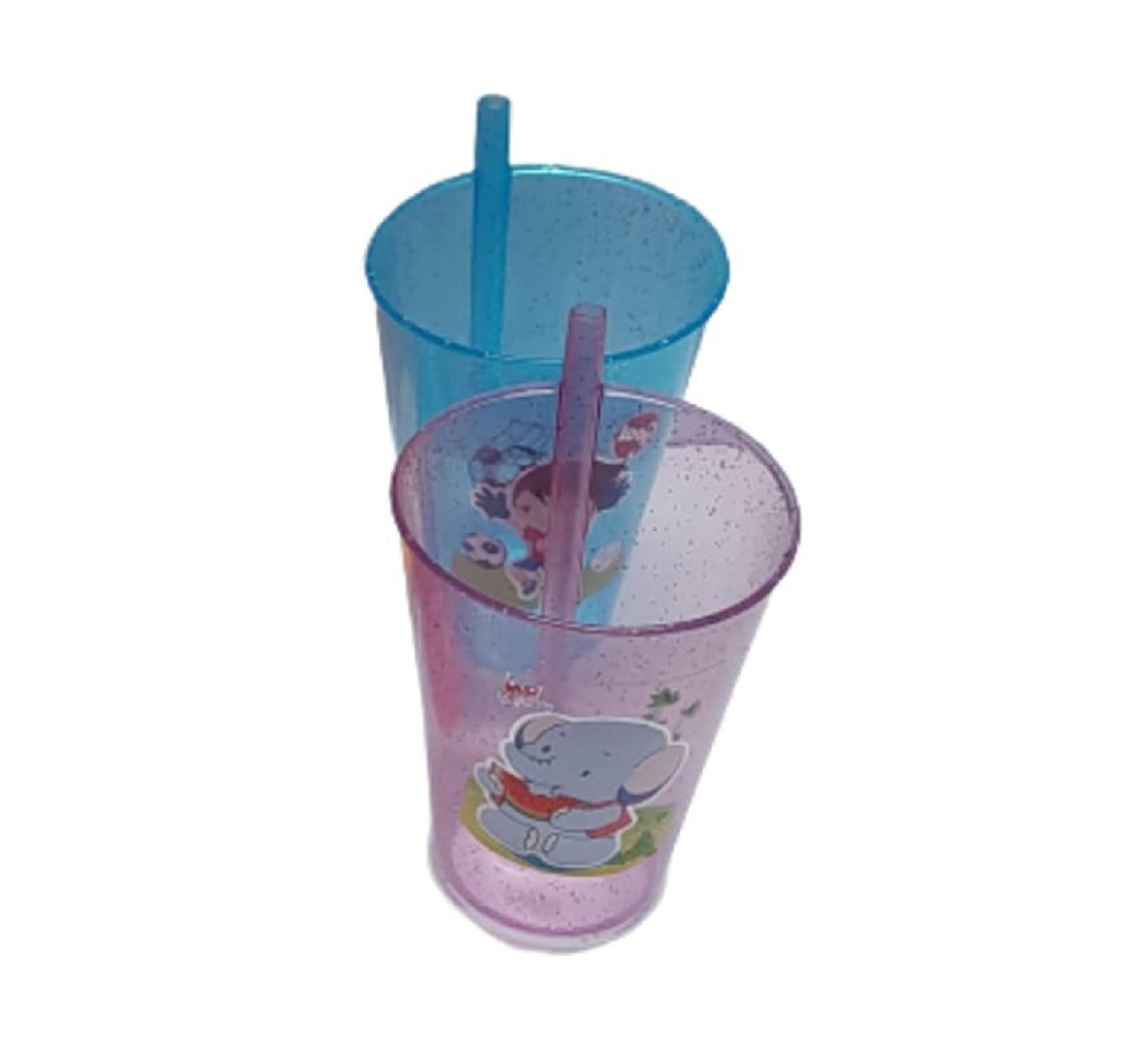 SBAPRIME Fun Cartoon Printed Colorful Straw Cups for Toddlers - BPA-Free Leakproof Sippy Cups (Pack of 2) - Perfect for Daycare, Travel & Outdoor Activities