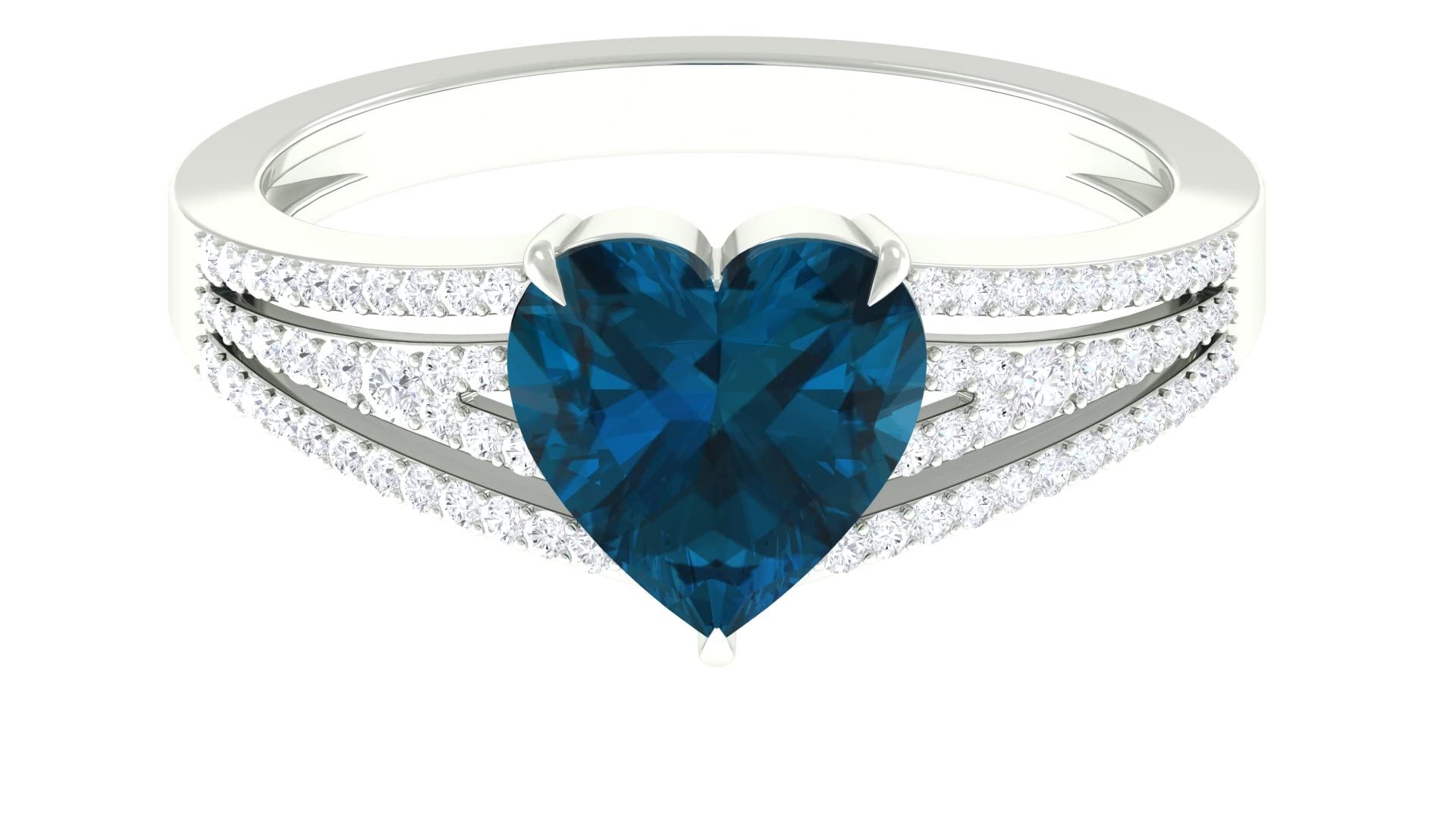London Blue Topaz Heart Engagement Ring – 14K Solid Gold Designer Solitaire with Moissanite | Elegant Heart-Shaped Blue Topaz Wedding Ring for Proposals, Anniversaries & Romantic Occasions
