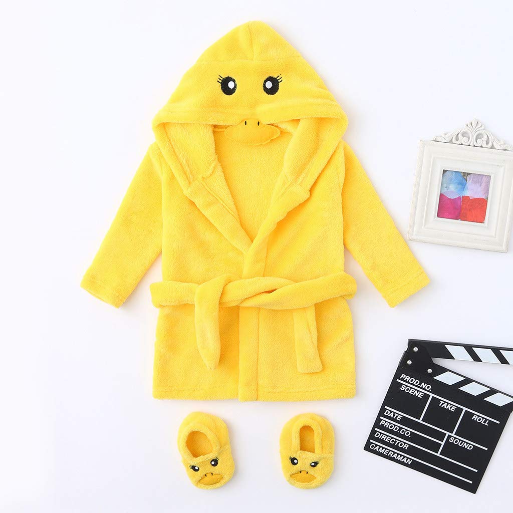 **Cartoon Hooded Baby Bathrobe & Sleepwear Set with Footwear - Soft Flannel Pajamas for Boys & Girls (Yellow, 0-6 Months) - Cozy Loungewear for Infants, Perfect for Bath Time & Bedtime**