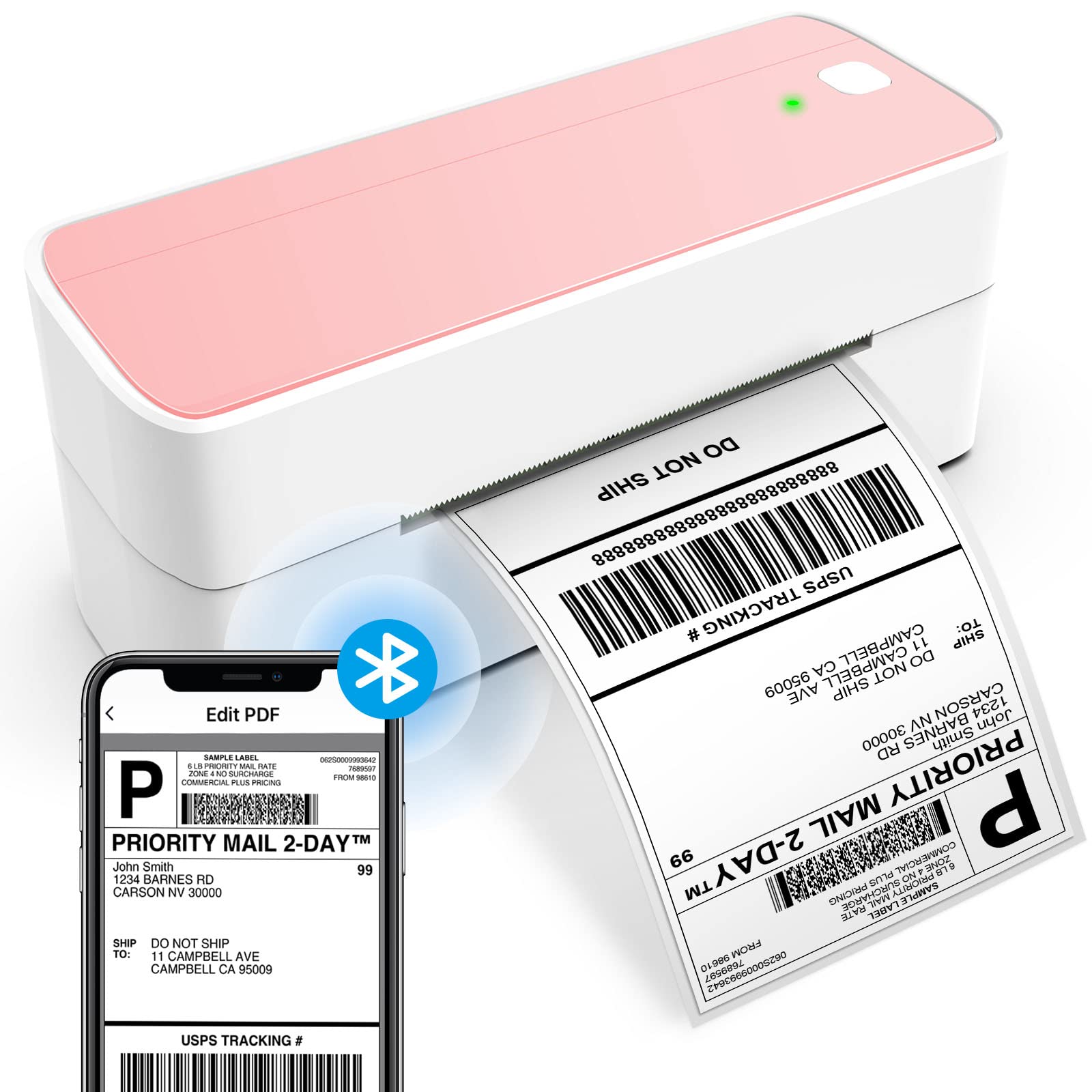 Wireless Bluetooth Thermal Label Printer 4x6 - Pink Shipping Label Maker for Small Business & Ecommerce | Compatible with iPhone, USPS, Amazon, Etsy | Perfect for Home Office, Warehouse & Package Shipping