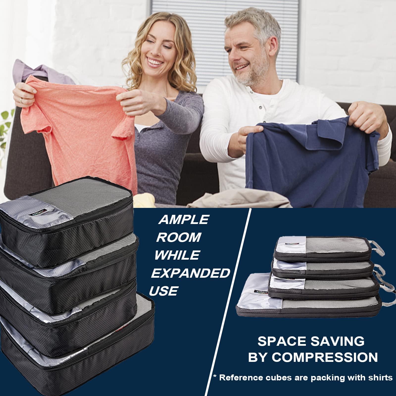 6-Piece Compression Packing Cubes Set - Expandable Travel Luggage Organizer with Toiletry Bag | Space-Saving Packing Solution for Suitcases, Backpacks & Weekend Trips